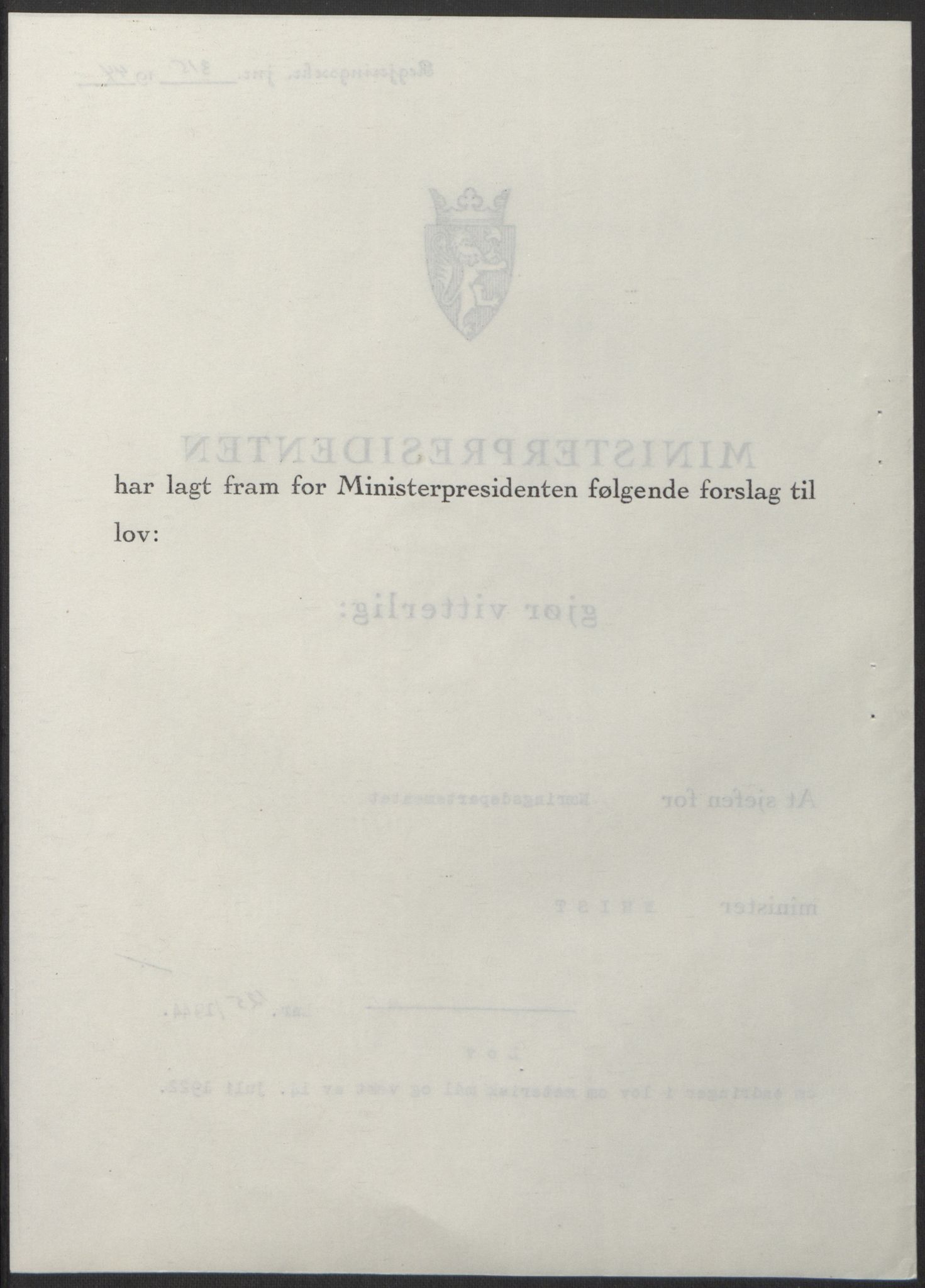 NS-administrasjonen 1940-1945 (Statsrådsekretariatet, de kommisariske statsråder mm), RA/S-4279/D/Db/L0100: Lover, 1944, s. 591