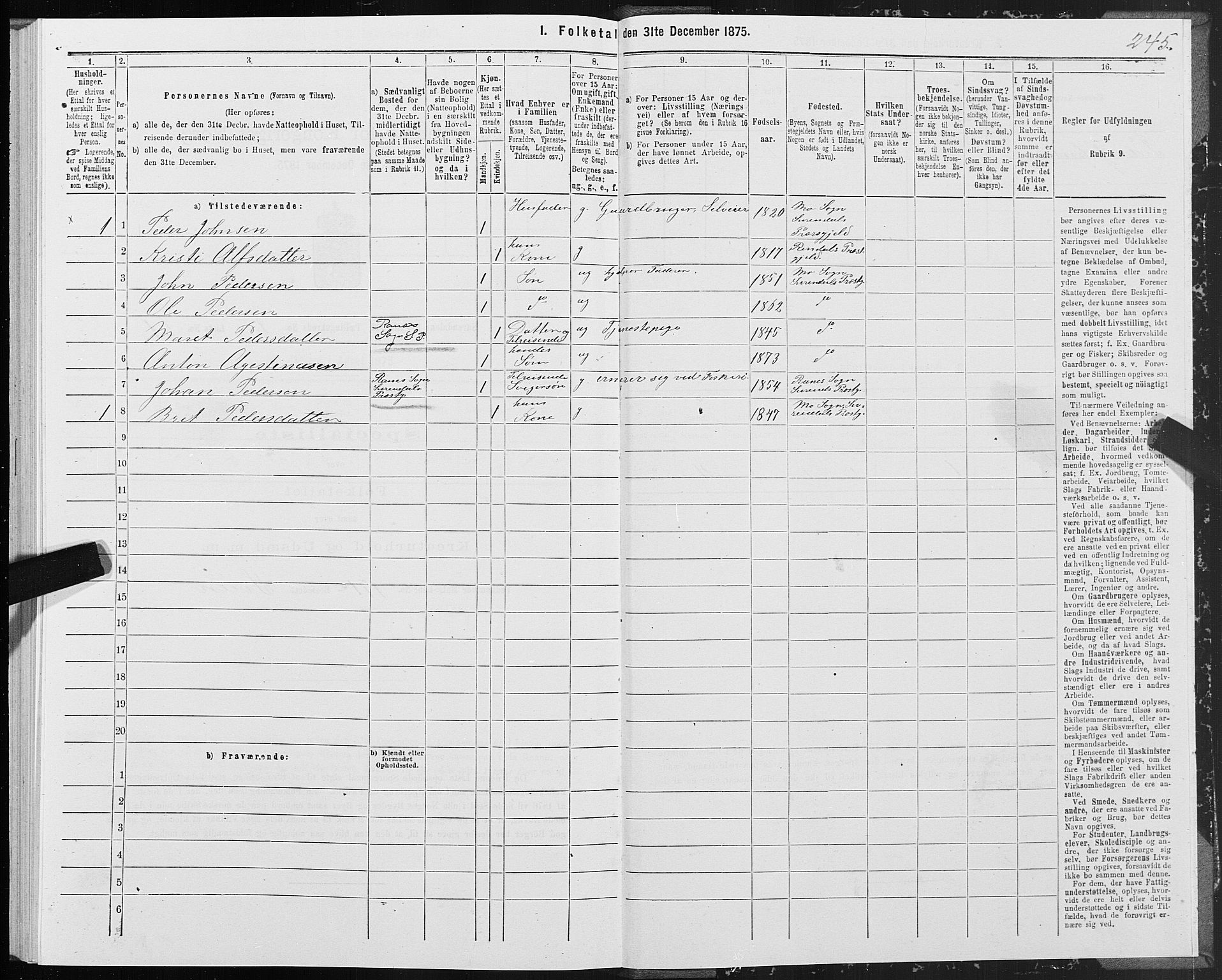 SAT, Folketelling 1875 for 1566P Surnadal prestegjeld, 1875, s. 1245