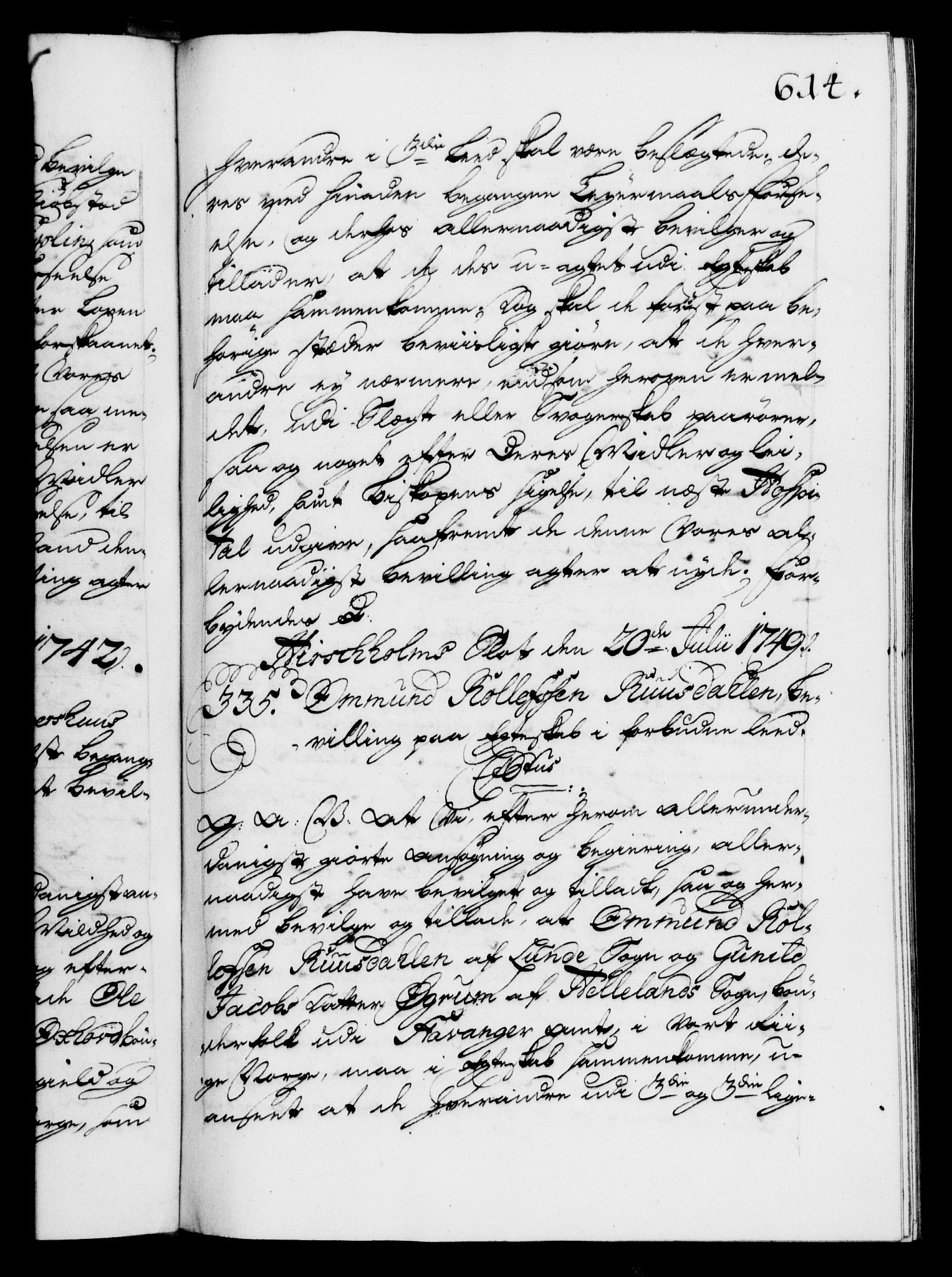 Danske Kanselli 1572-1799, AV/RA-EA-3023/F/Fc/Fca/Fcaa/L0032: Norske registre, 1741-1742, s. 614a