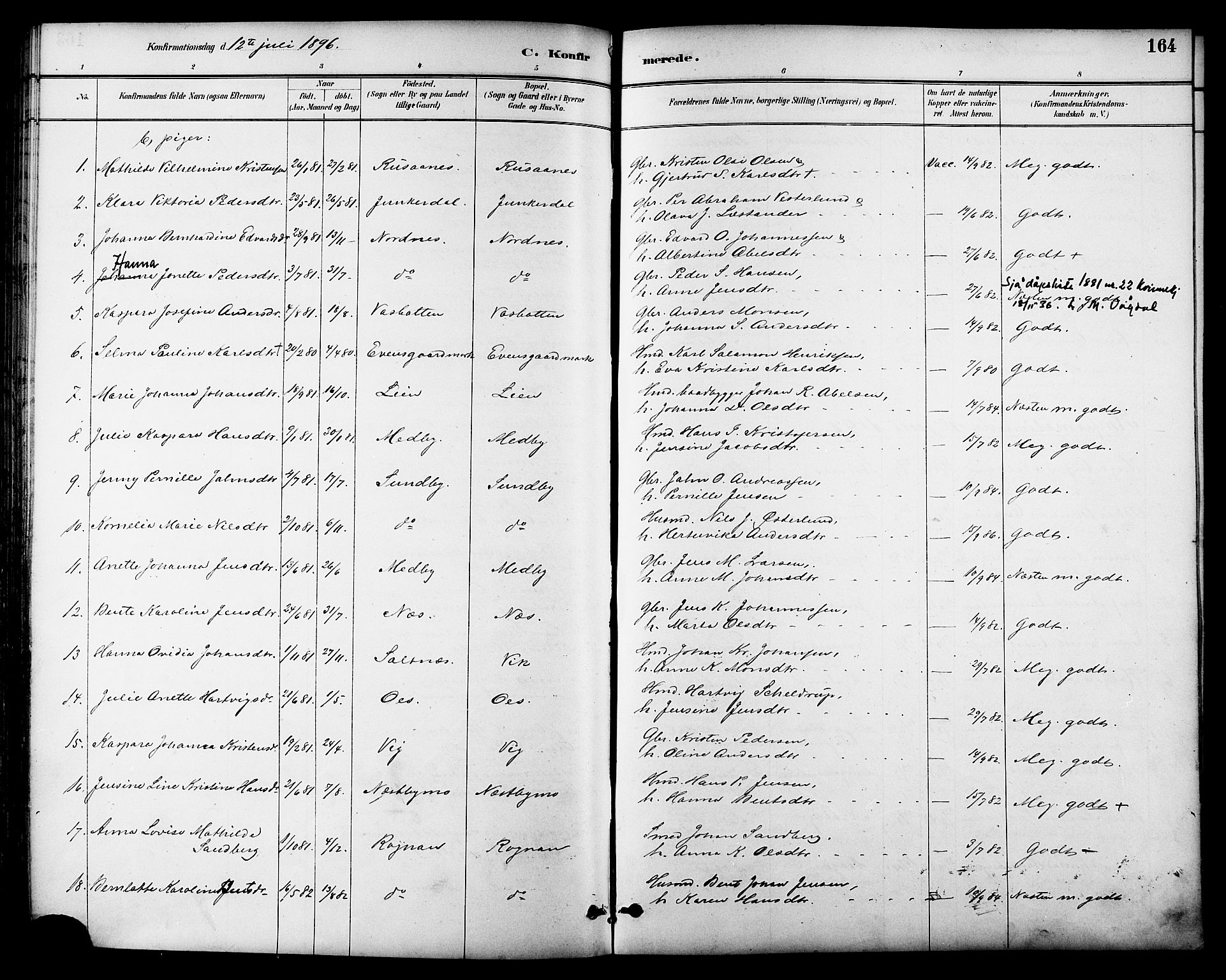 Ministerialprotokoller, klokkerbøker og fødselsregistre - Nordland, AV/SAT-A-1459/847/L0669: Ministerialbok nr. 847A09, 1887-1901, s. 164