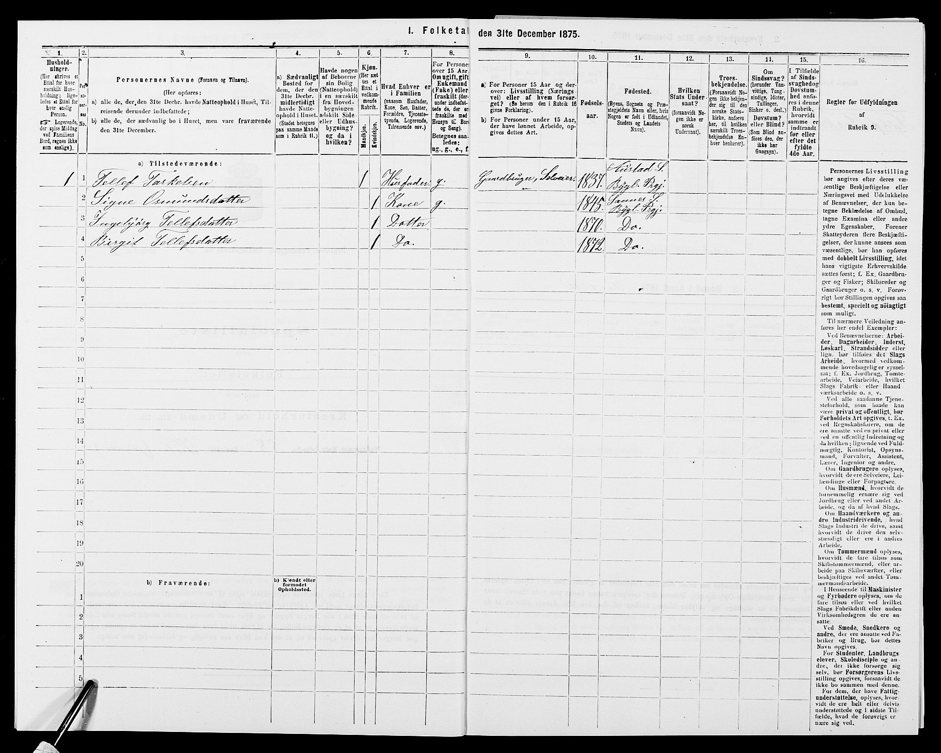 SAK, Folketelling 1875 for 0938P Bygland prestegjeld, 1875, s. 235