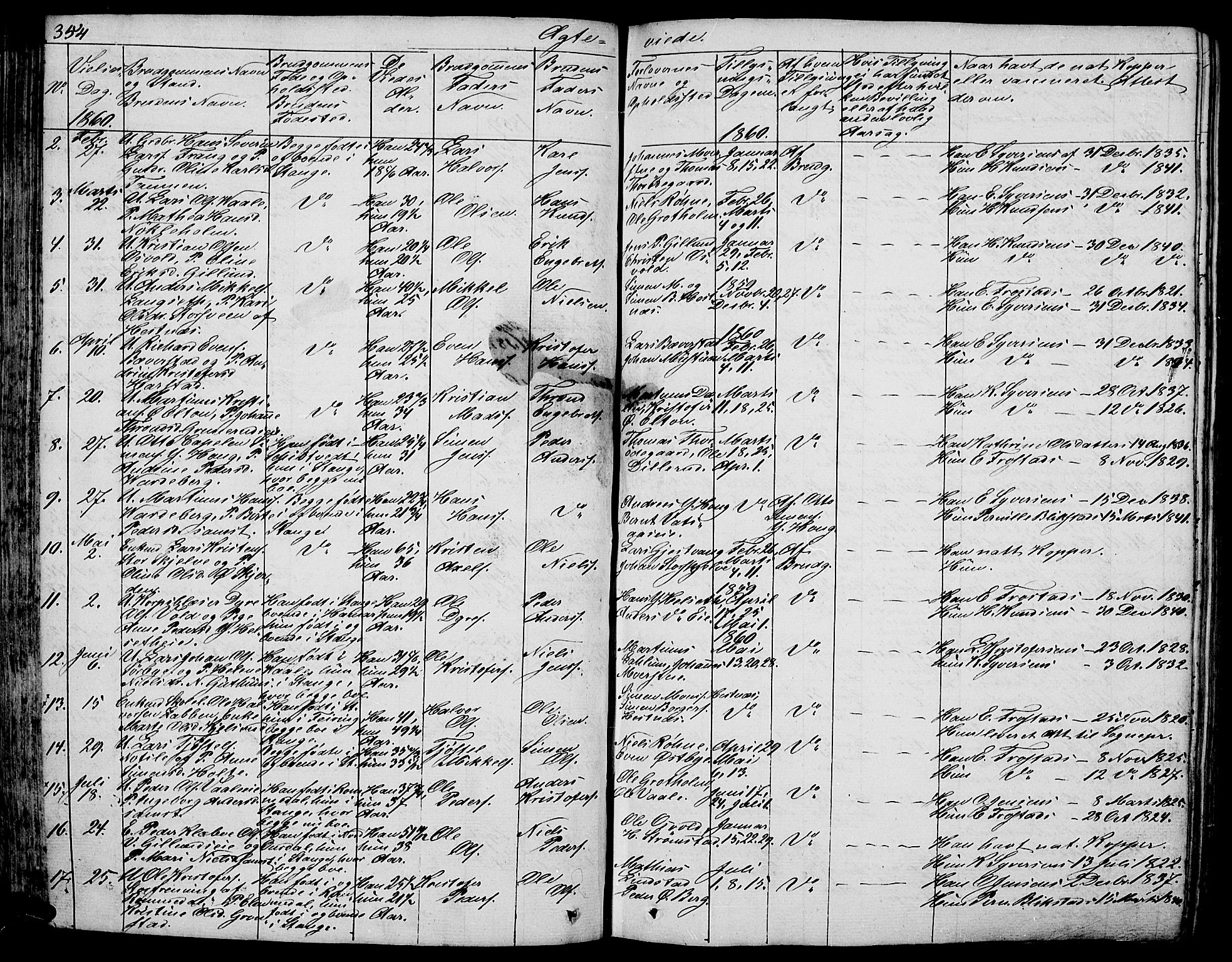 Stange prestekontor, AV/SAH-PREST-002/L/L0003: Klokkerbok nr. 3, 1840-1864, s. 354