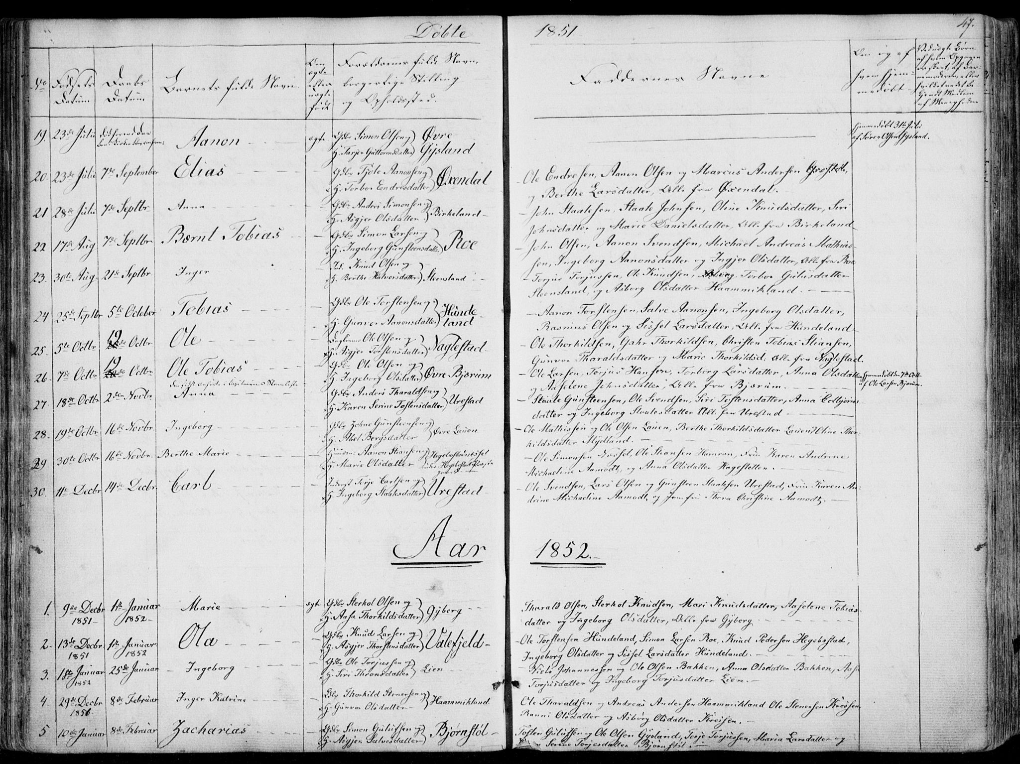 Hægebostad sokneprestkontor, SAK/1111-0024/F/Fa/Faa/L0004: Ministerialbok nr. A 4, 1834-1864, s. 47