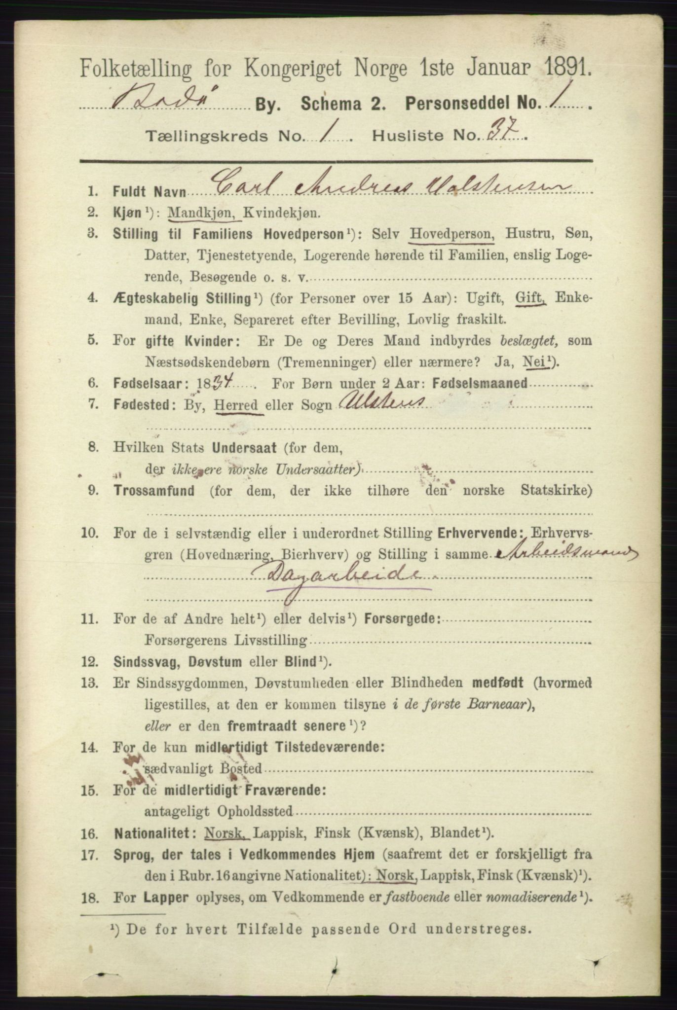 RA, Folketelling 1891 for 1804 Bodø kjøpstad, 1891, s. 613