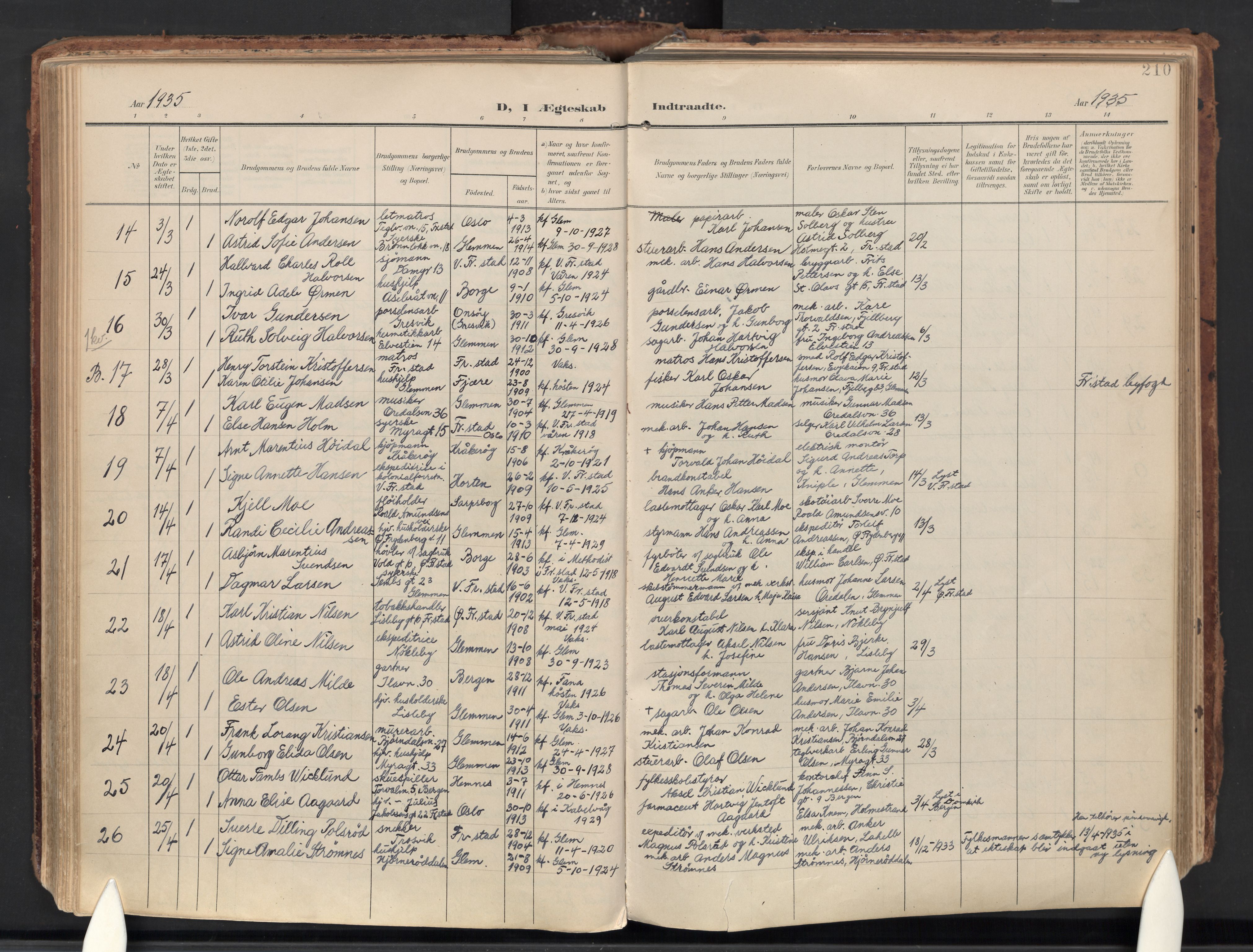 Glemmen prestekontor Kirkebøker, AV/SAO-A-10908/F/Fa/L0016: Ministerialbok nr. 16, 1903-1937, s. 210