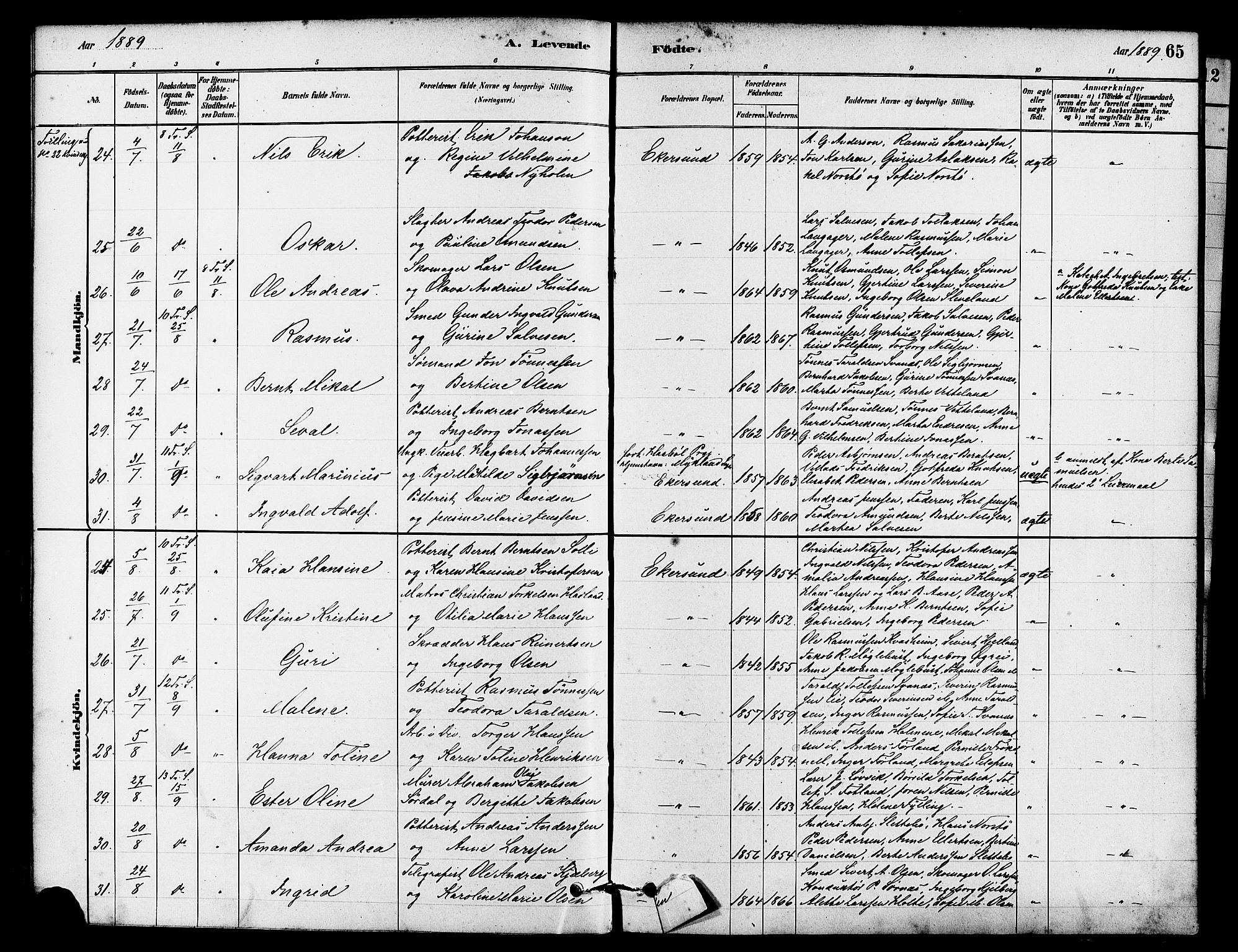 Eigersund sokneprestkontor, SAST/A-101807/S08/L0015: Ministerialbok nr. A 15, 1879-1892, s. 65