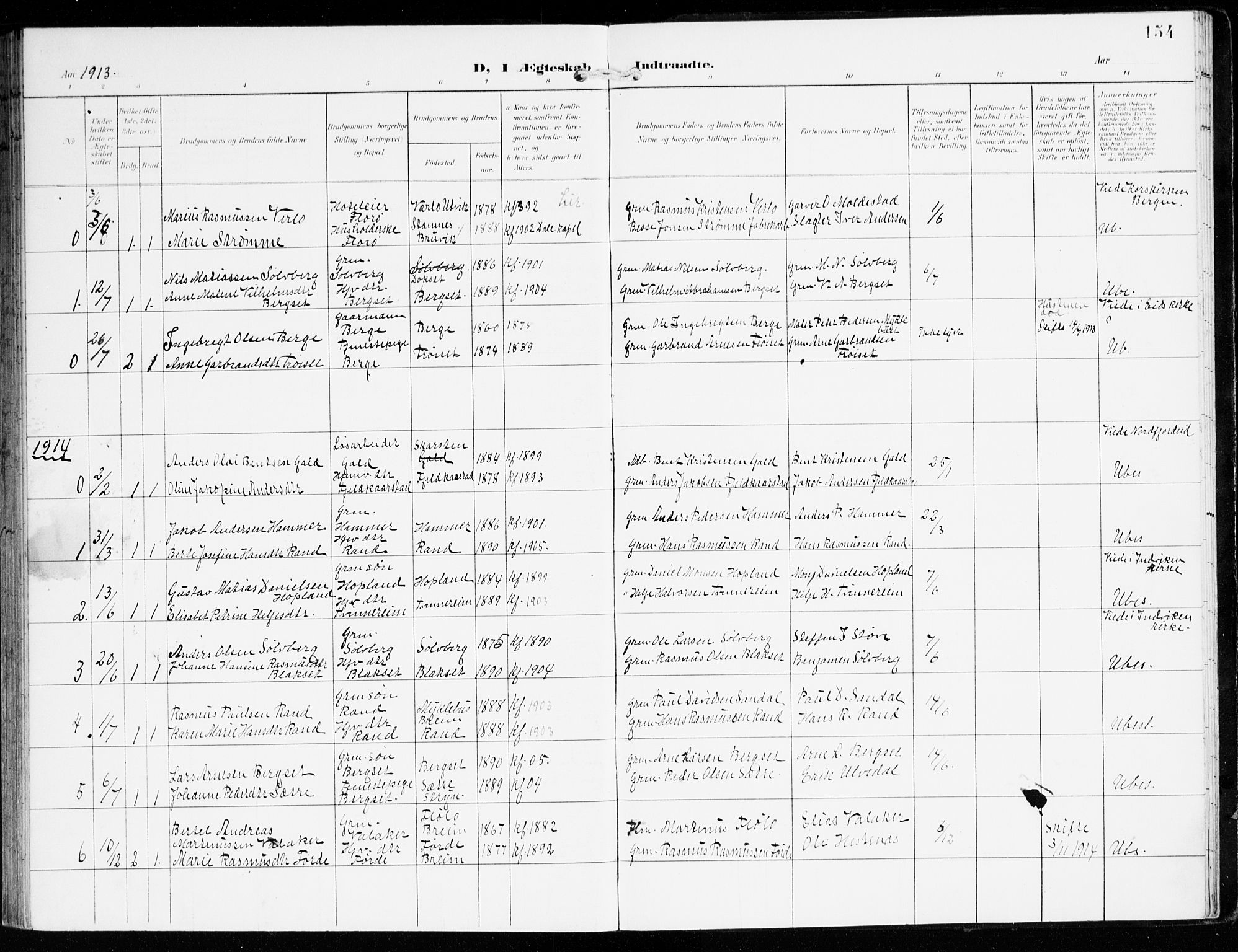 Innvik sokneprestembete, AV/SAB-A-80501: Ministerialbok nr. D 2, 1900-1921, s. 154