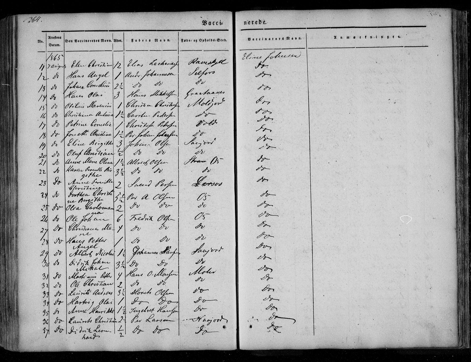 Ministerialprotokoller, klokkerbøker og fødselsregistre - Nordland, AV/SAT-A-1459/846/L0644: Ministerialbok nr. 846A02, 1837-1872, s. 364