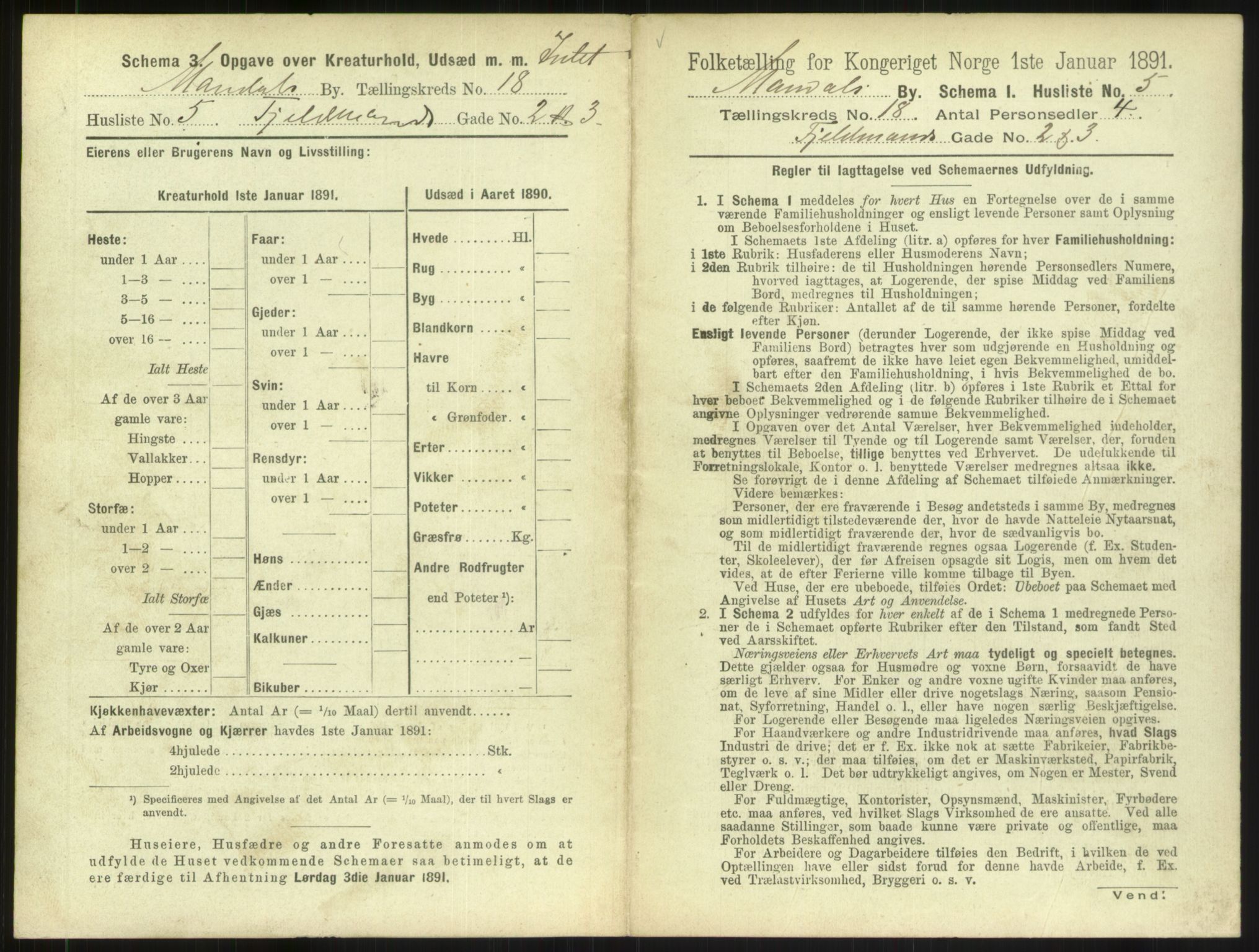 RA, Folketelling 1891 for 1002 Mandal ladested, 1891, s. 825