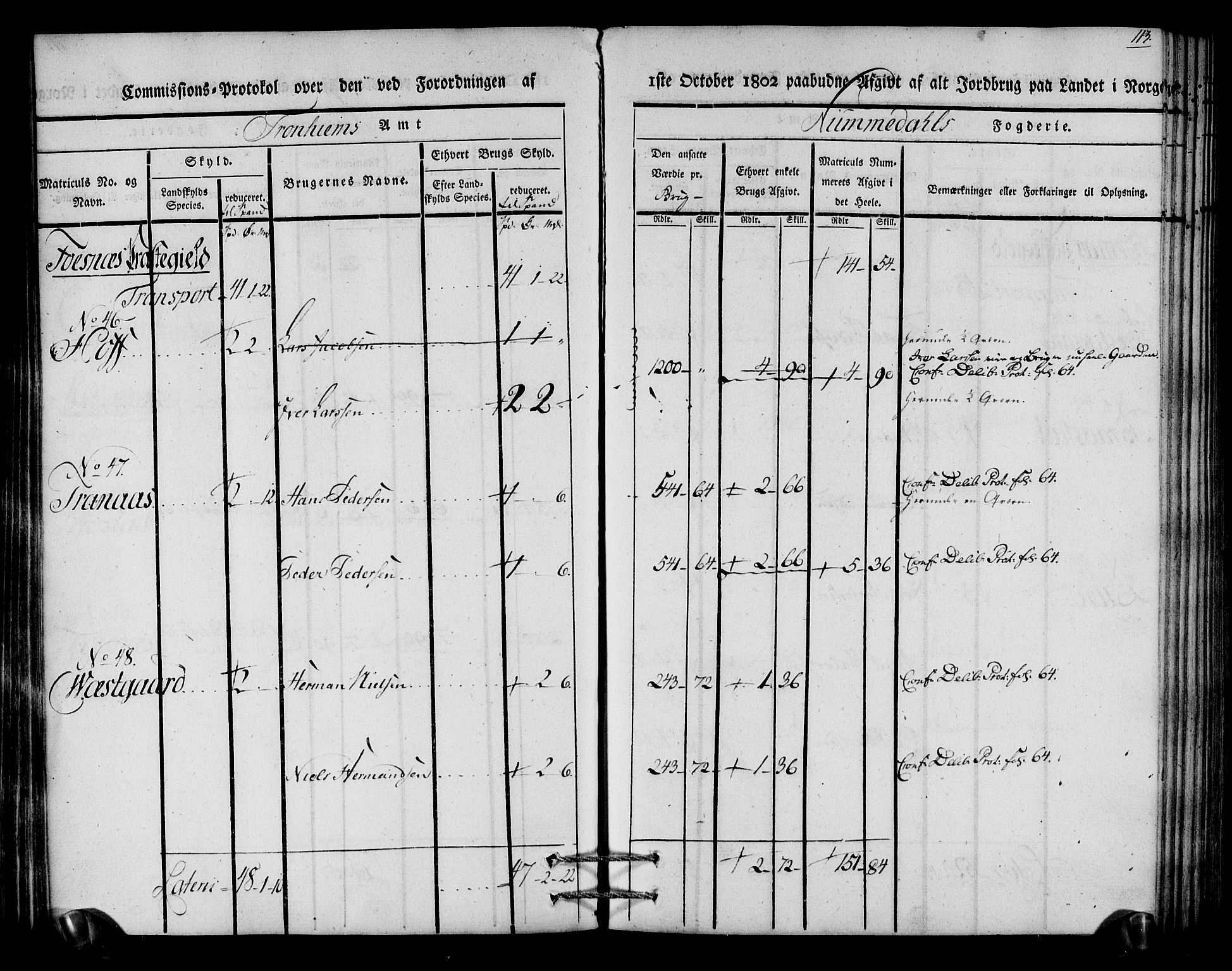 Rentekammeret inntil 1814, Realistisk ordnet avdeling, RA/EA-4070/N/Ne/Nea/L0154: Namdalen fogderi. Kommisjonsprotokoll, 1803, s. 114