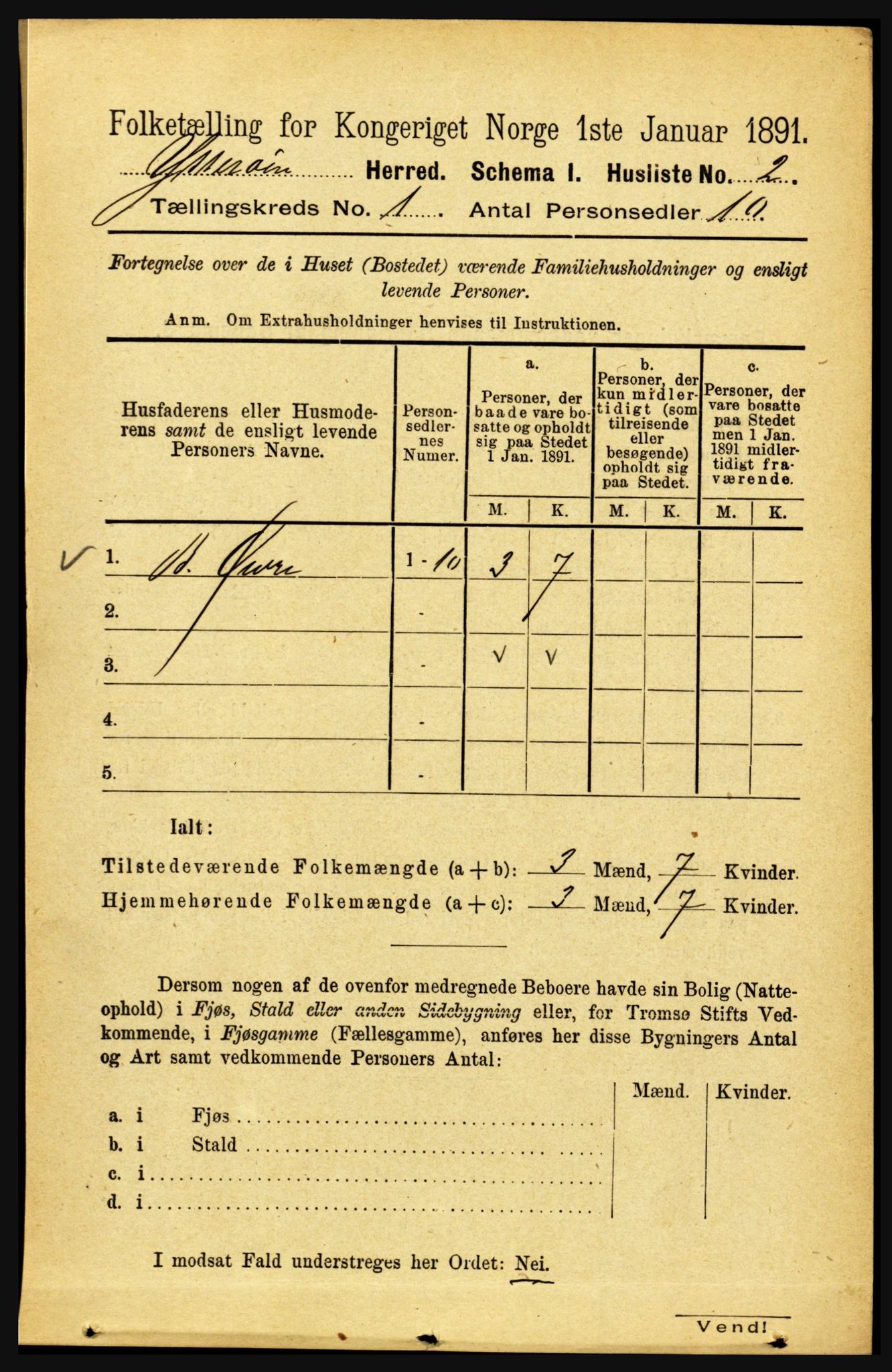 RA, Folketelling 1891 for 1722 Ytterøy herred, 1891, s. 14