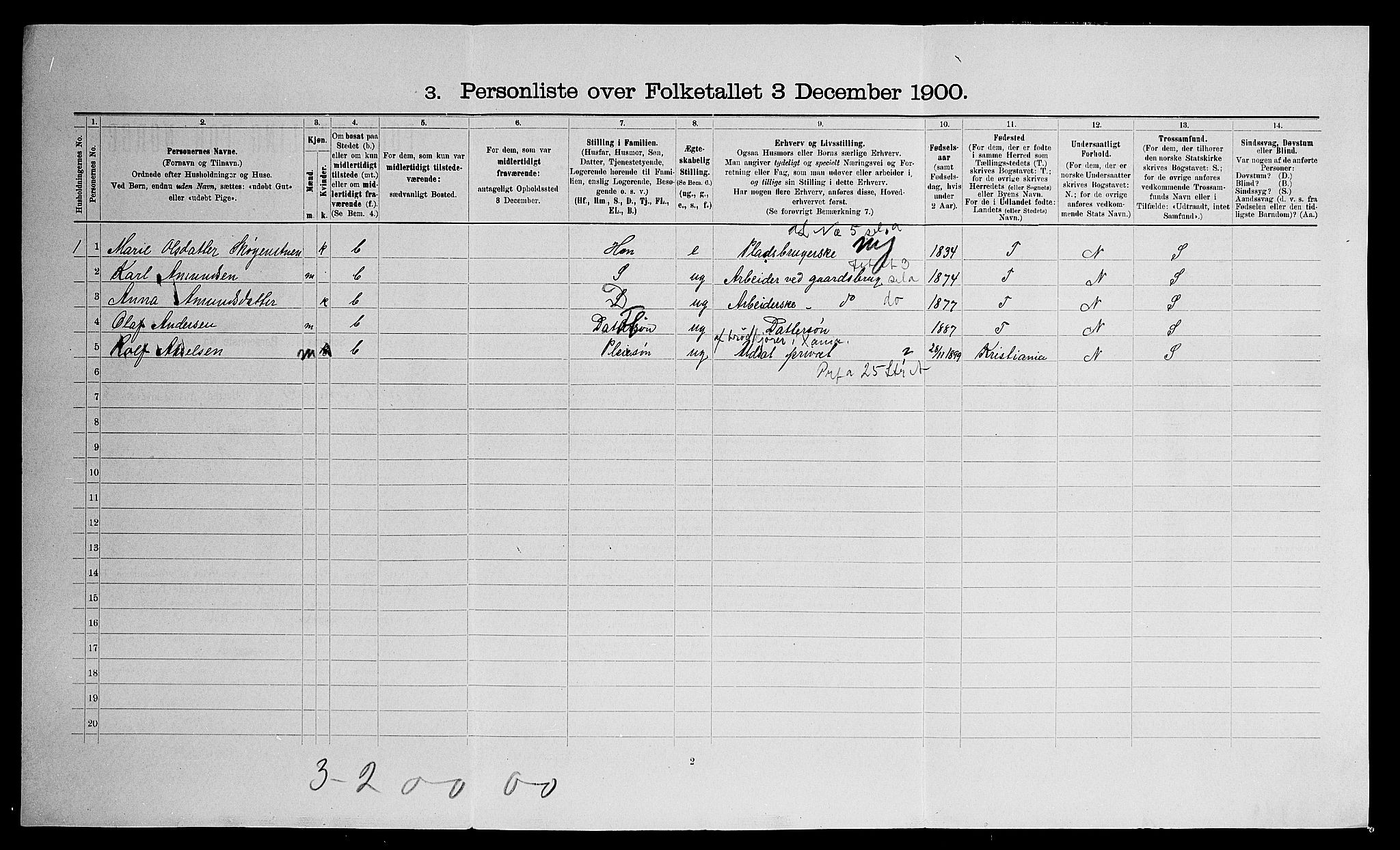 SAO, Folketelling 1900 for 0236 Nes herred, 1900