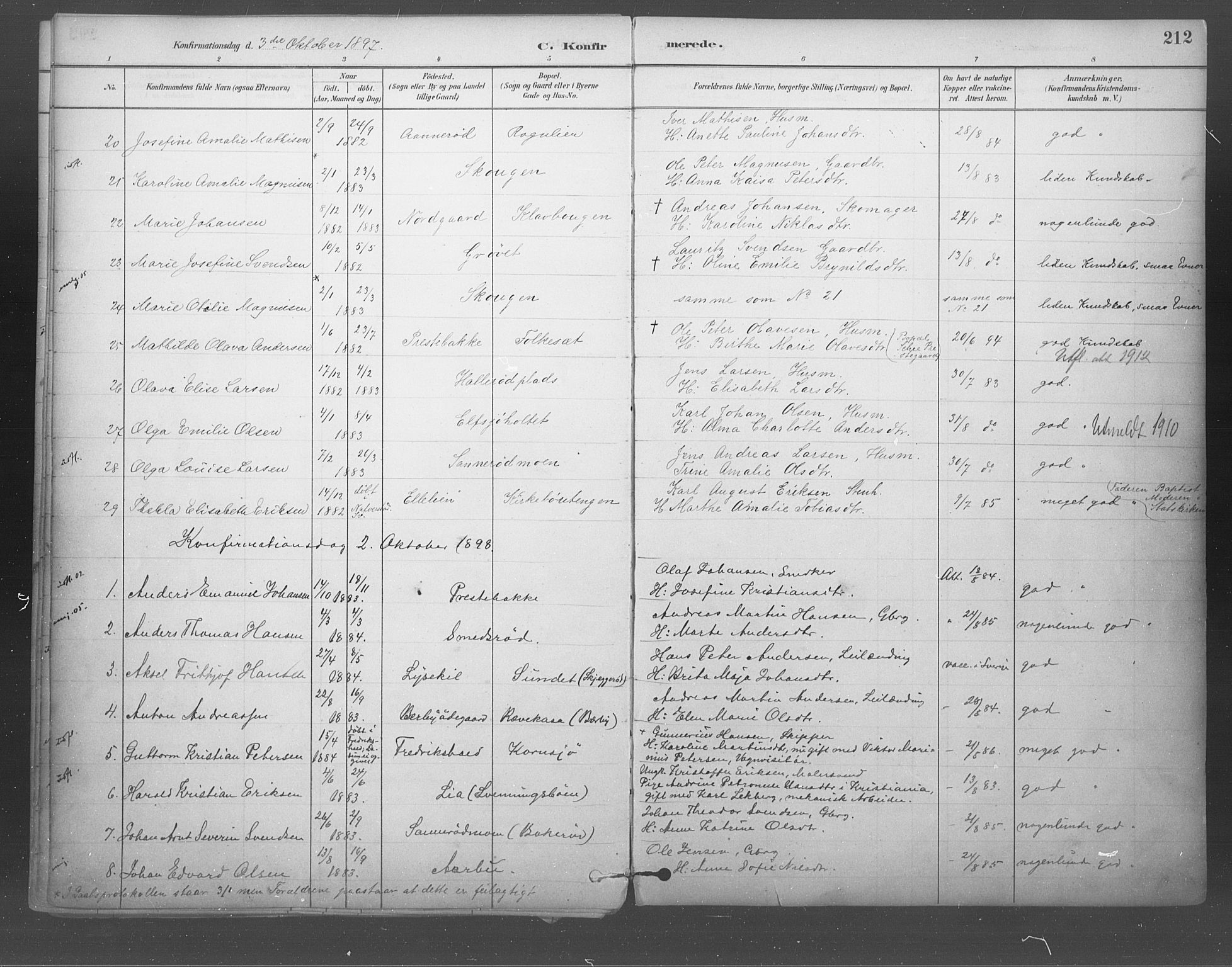 Idd prestekontor Kirkebøker, AV/SAO-A-10911/F/Fb/L0002: Ministerialbok nr. II 2, 1882-1923, s. 212