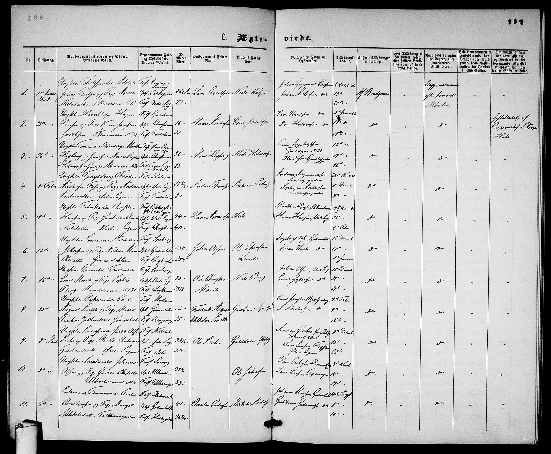Gamle Aker prestekontor Kirkebøker, AV/SAO-A-10617a/G/L0001: Klokkerbok nr. 1, 1861-1868, s. 182