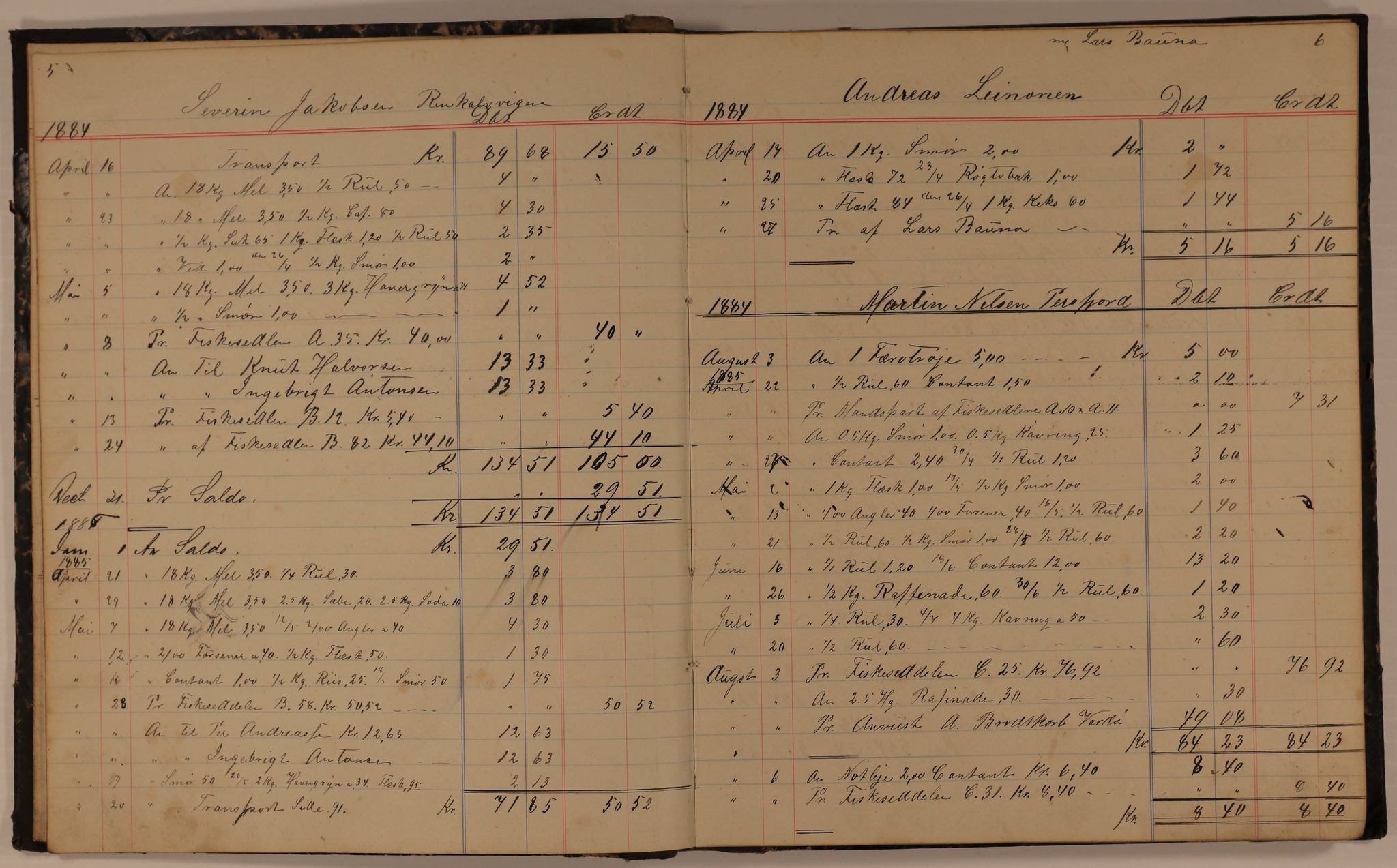Brodtkorb handel A/S, VAMU/A-0001/E/Ea/L0003/0002: Skipperbøker. Persfjord / Skipperbog for Persfjord No2, 1884-1890