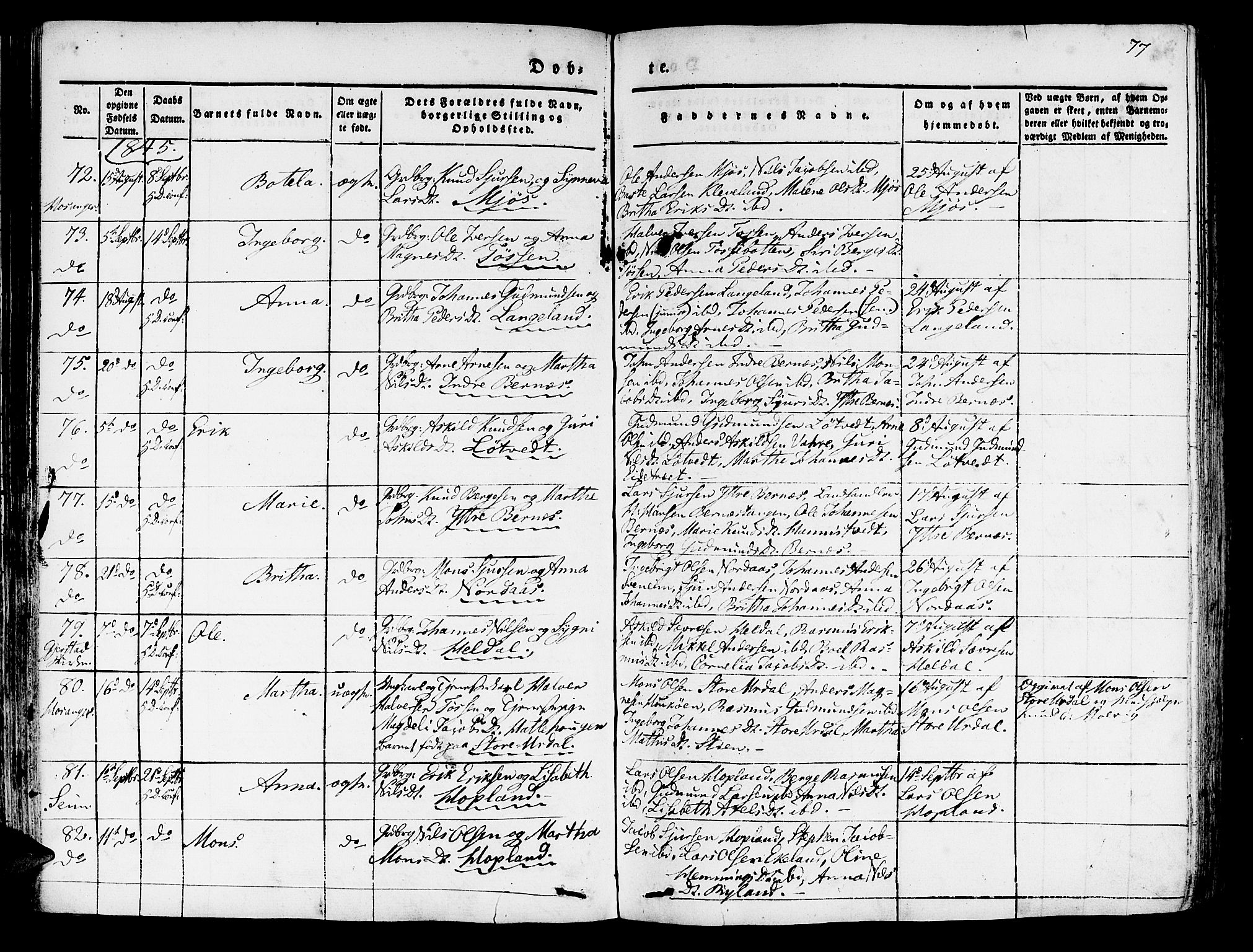 Hosanger sokneprestembete, AV/SAB-A-75801/H/Haa: Ministerialbok nr. A 7, 1835-1848, s. 77