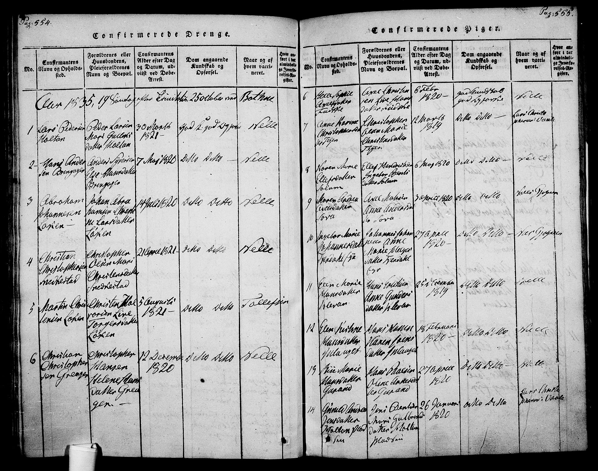 Botne kirkebøker, SAKO/A-340/F/Fa/L0005: Ministerialbok nr. I 5, 1814-1836, s. 554-555