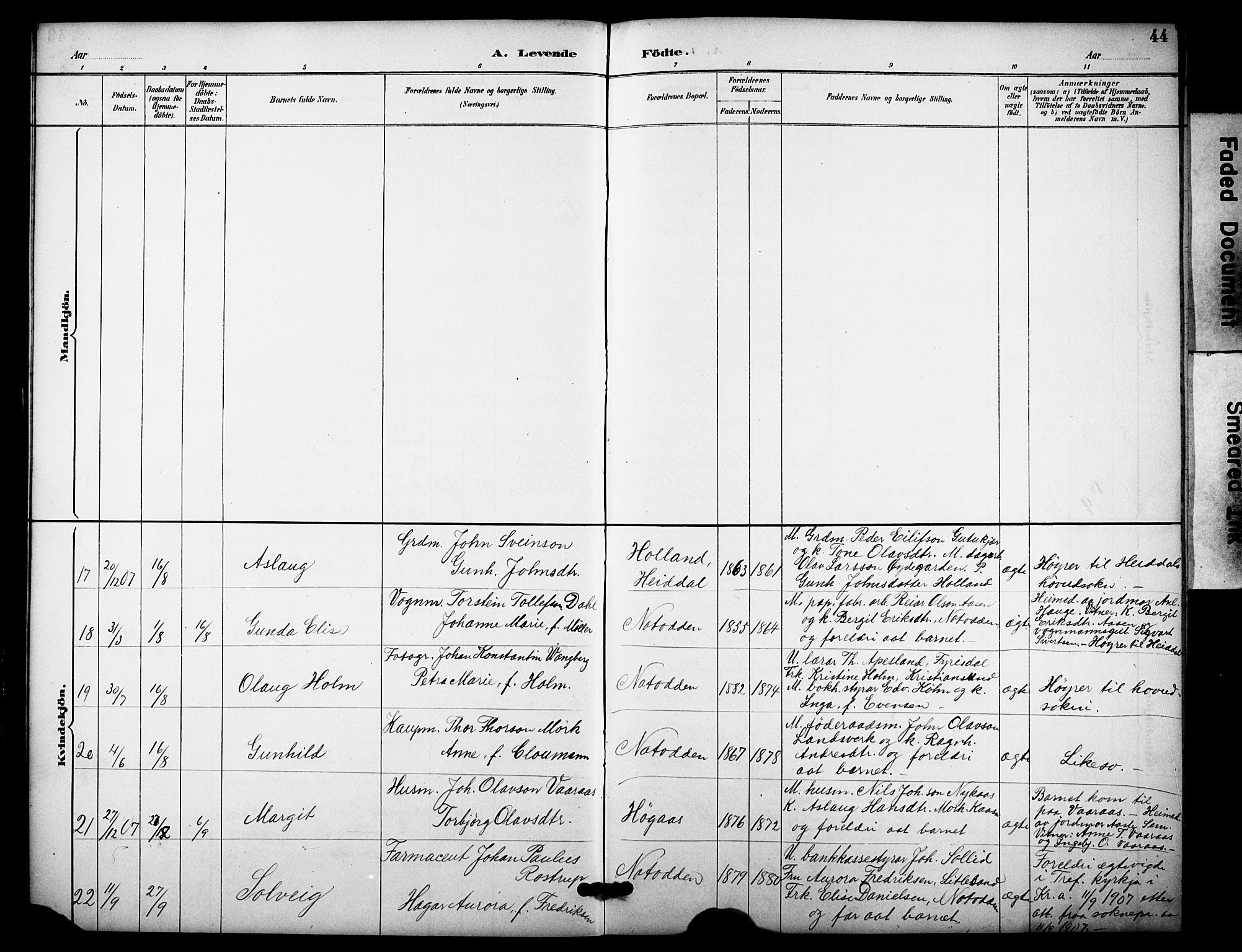 Heddal kirkebøker, AV/SAKO-A-268/F/Fb/L0001: Ministerialbok nr. II 1, 1884-1910, s. 44