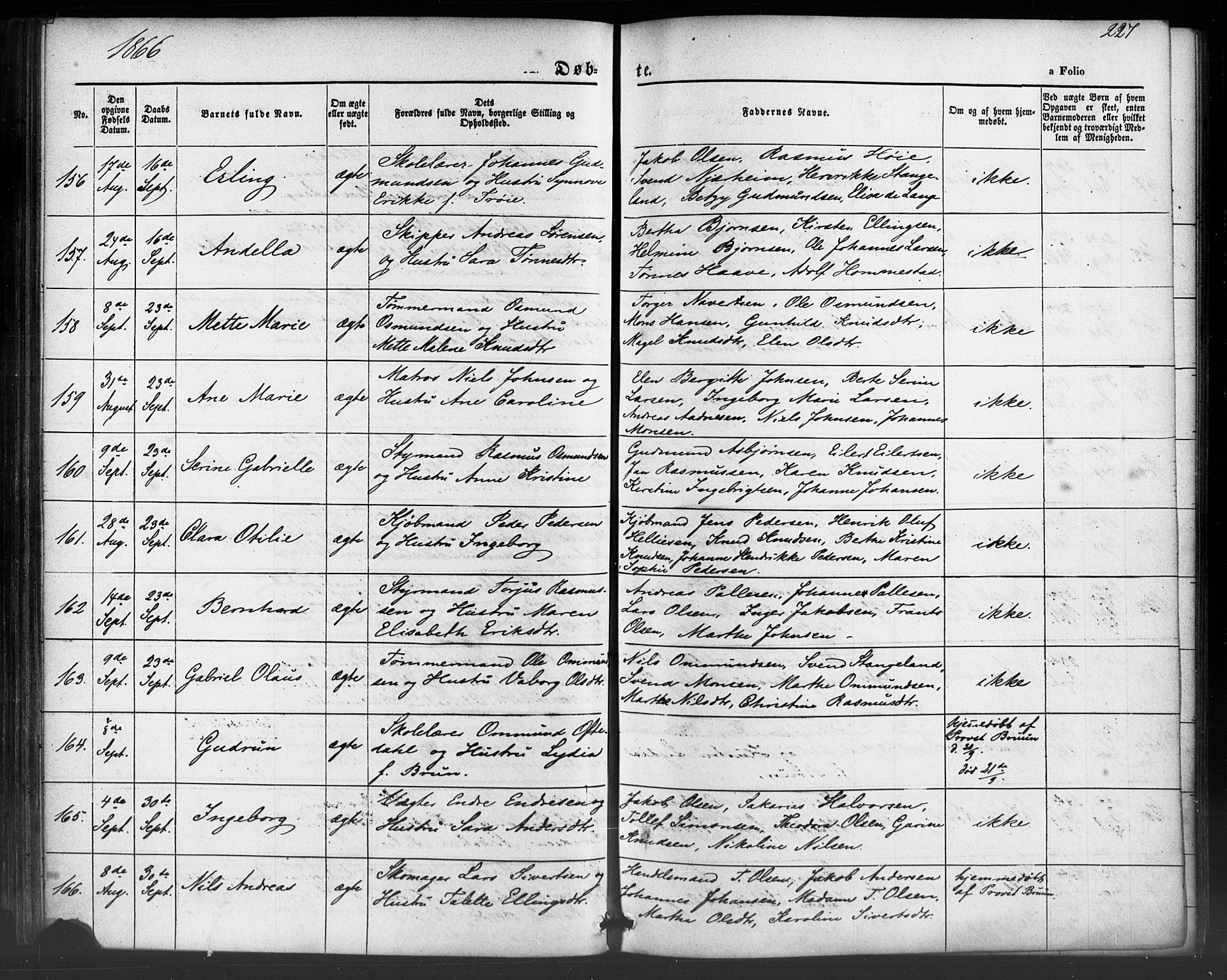 Domkirken sokneprestkontor, AV/SAST-A-101812/001/30/30BB/L0012: Klokkerbok nr. B 12, 1860-1871, s. 227