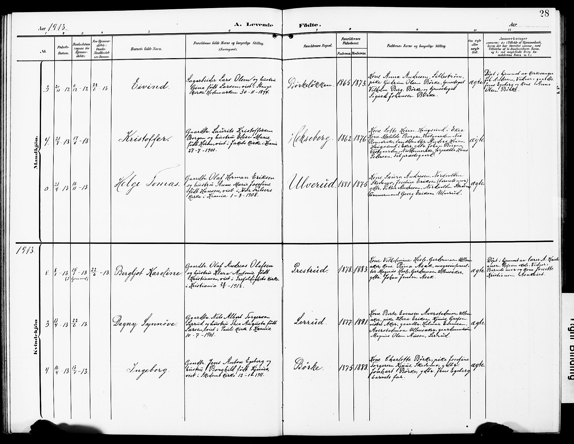 Sørum prestekontor Kirkebøker, AV/SAO-A-10303/G/Gb/L0001: Klokkerbok nr. II 1, 1907-1929, s. 28