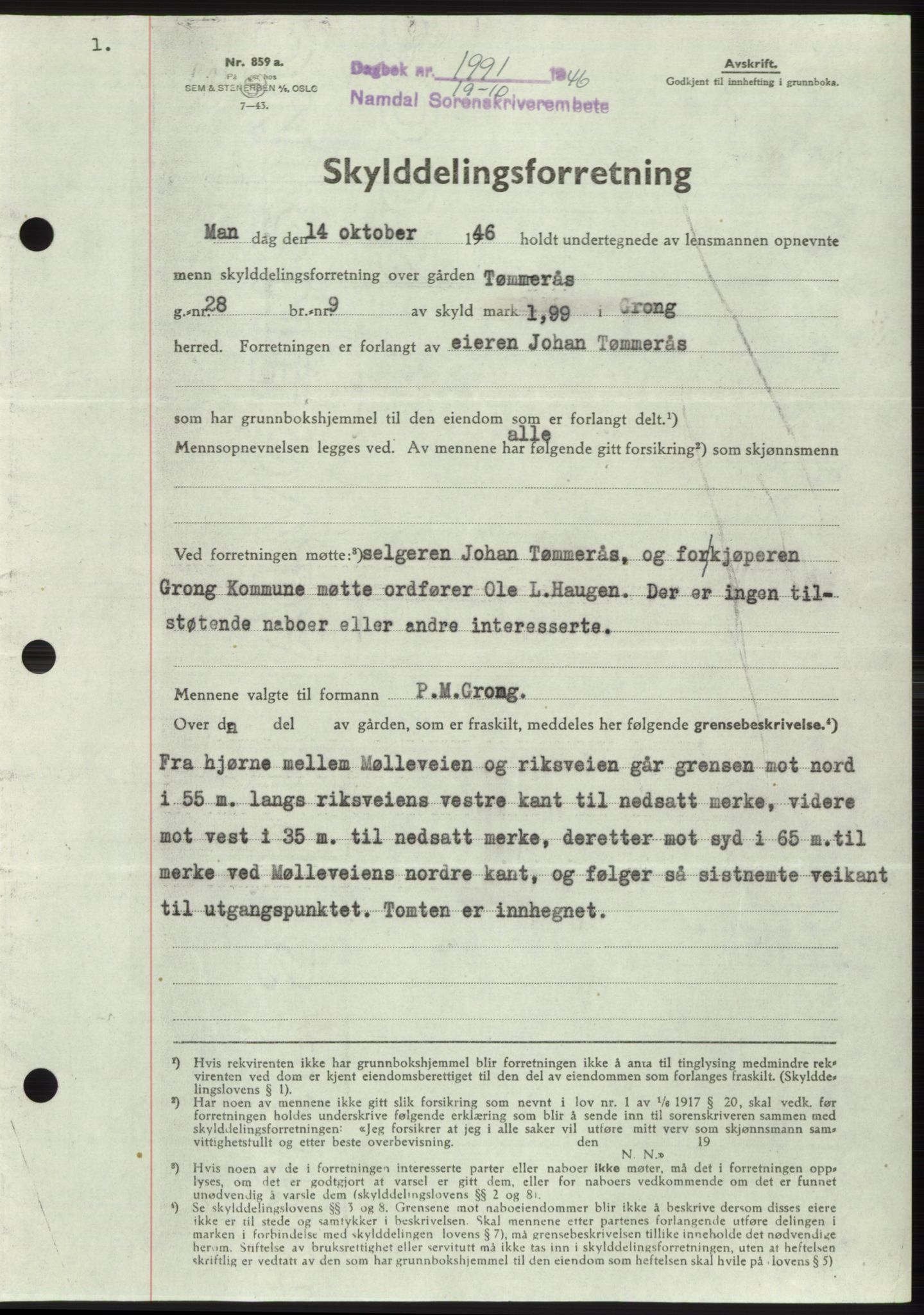 Namdal sorenskriveri, SAT/A-4133/1/2/2C: Pantebok nr. -, 1946-1947, Dagboknr: 1991/1946