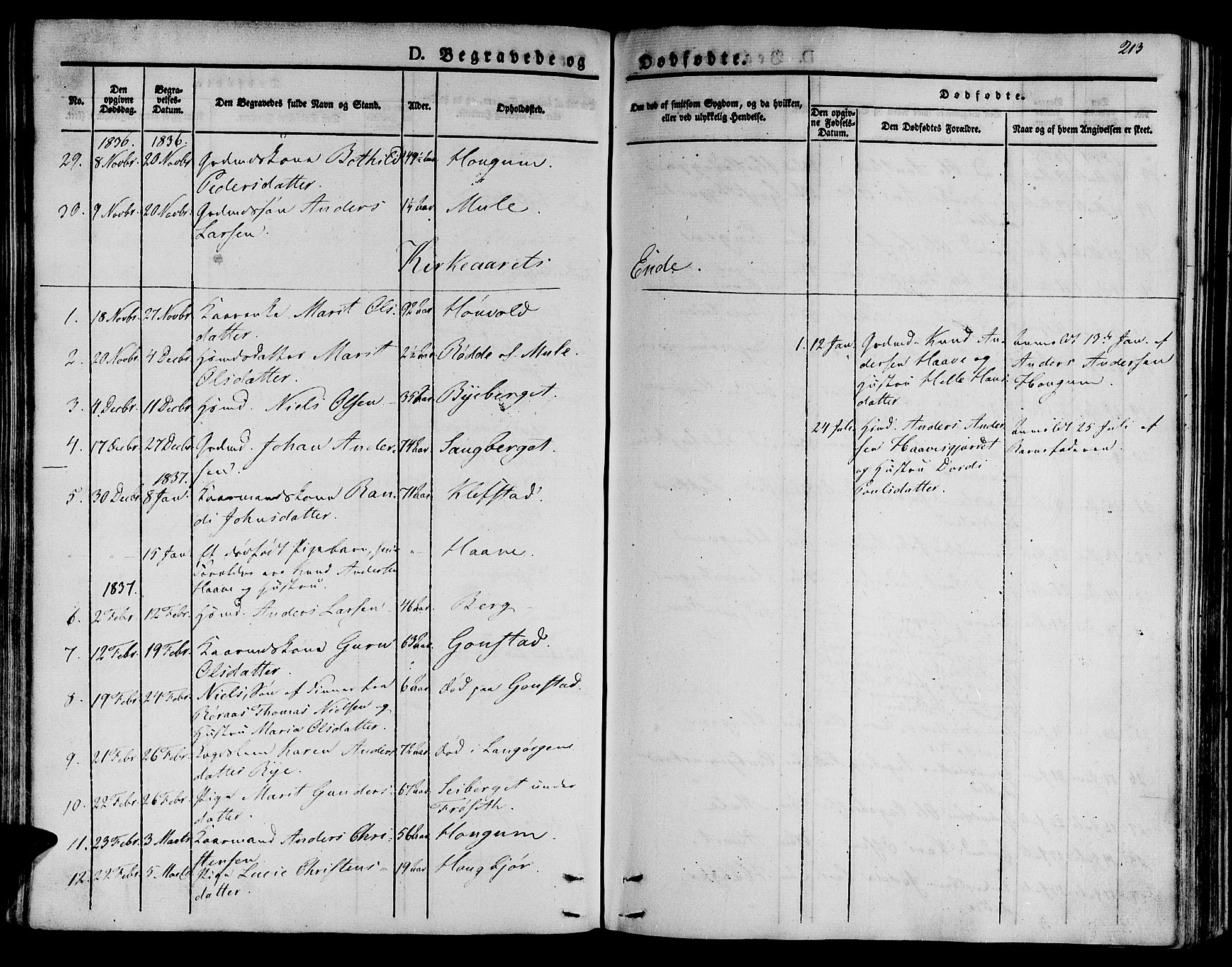 Ministerialprotokoller, klokkerbøker og fødselsregistre - Sør-Trøndelag, AV/SAT-A-1456/612/L0374: Ministerialbok nr. 612A07 /1, 1829-1845, s. 213