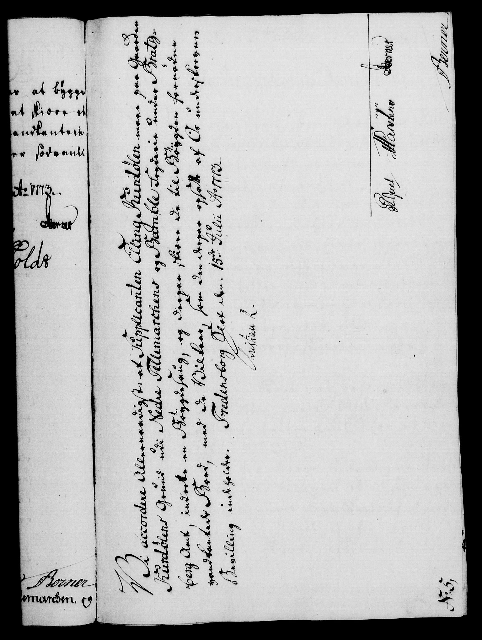 Rentekammeret, Kammerkanselliet, AV/RA-EA-3111/G/Gf/Gfa/L0055: Norsk relasjons- og resolusjonsprotokoll (merket RK 52.55), 1773, s. 185