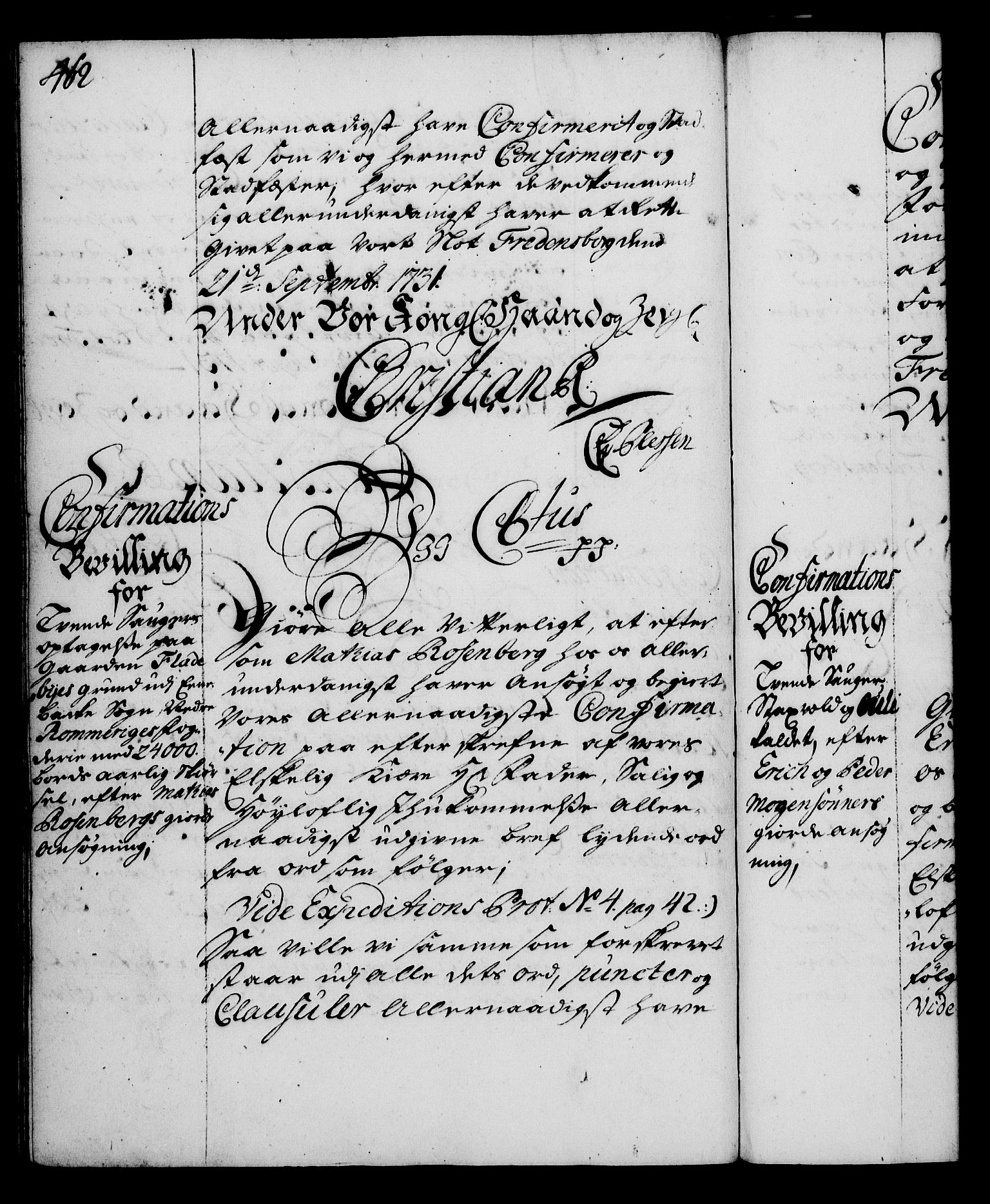 Rentekammeret, Kammerkanselliet, RA/EA-3111/G/Gg/Gga/L0003: Norsk ekspedisjonsprotokoll med register (merket RK 53.3), 1727-1734, s. 462