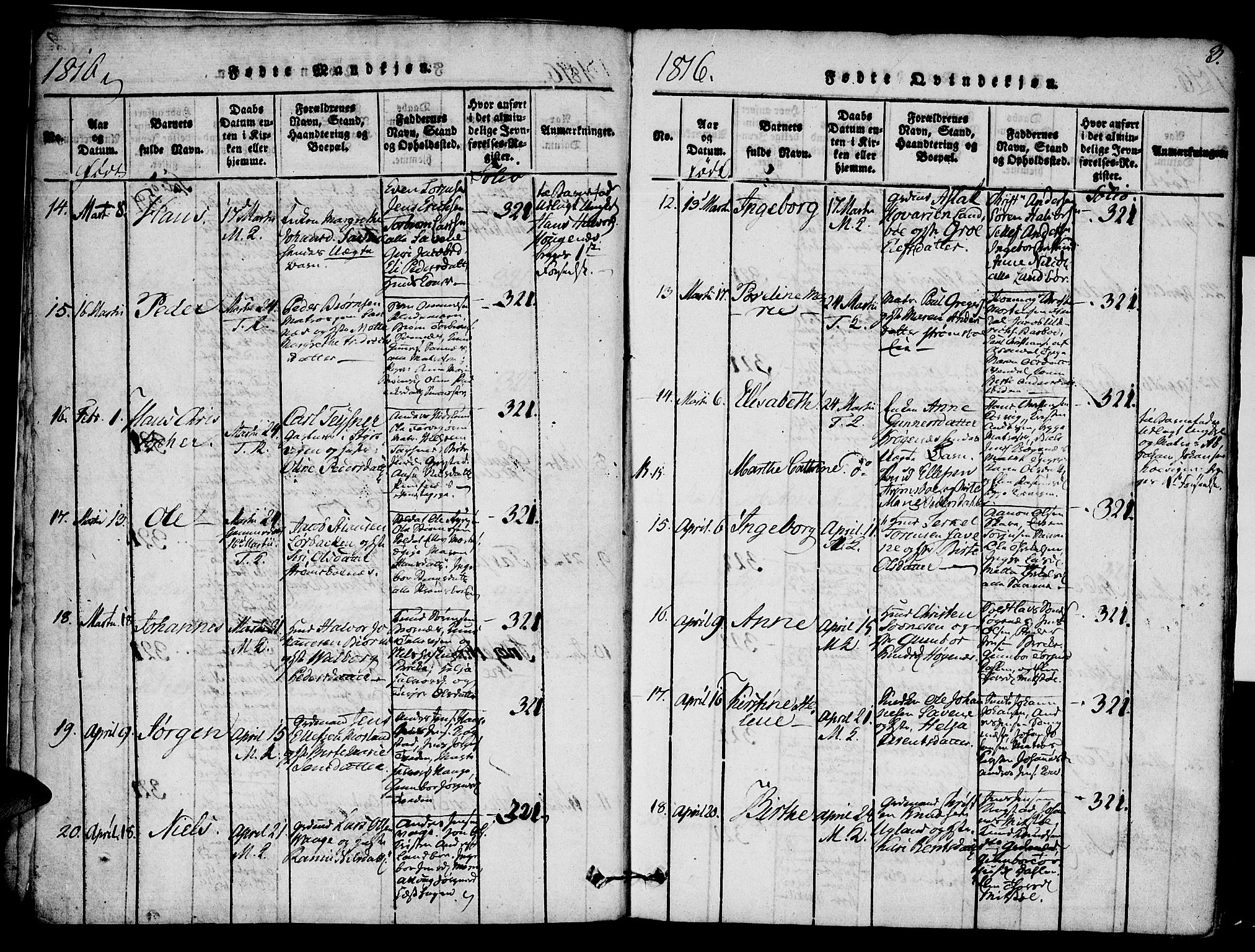 Austre Moland sokneprestkontor, AV/SAK-1111-0001/F/Fa/Faa/L0004: Ministerialbok nr. A 4, 1816-1824, s. 3