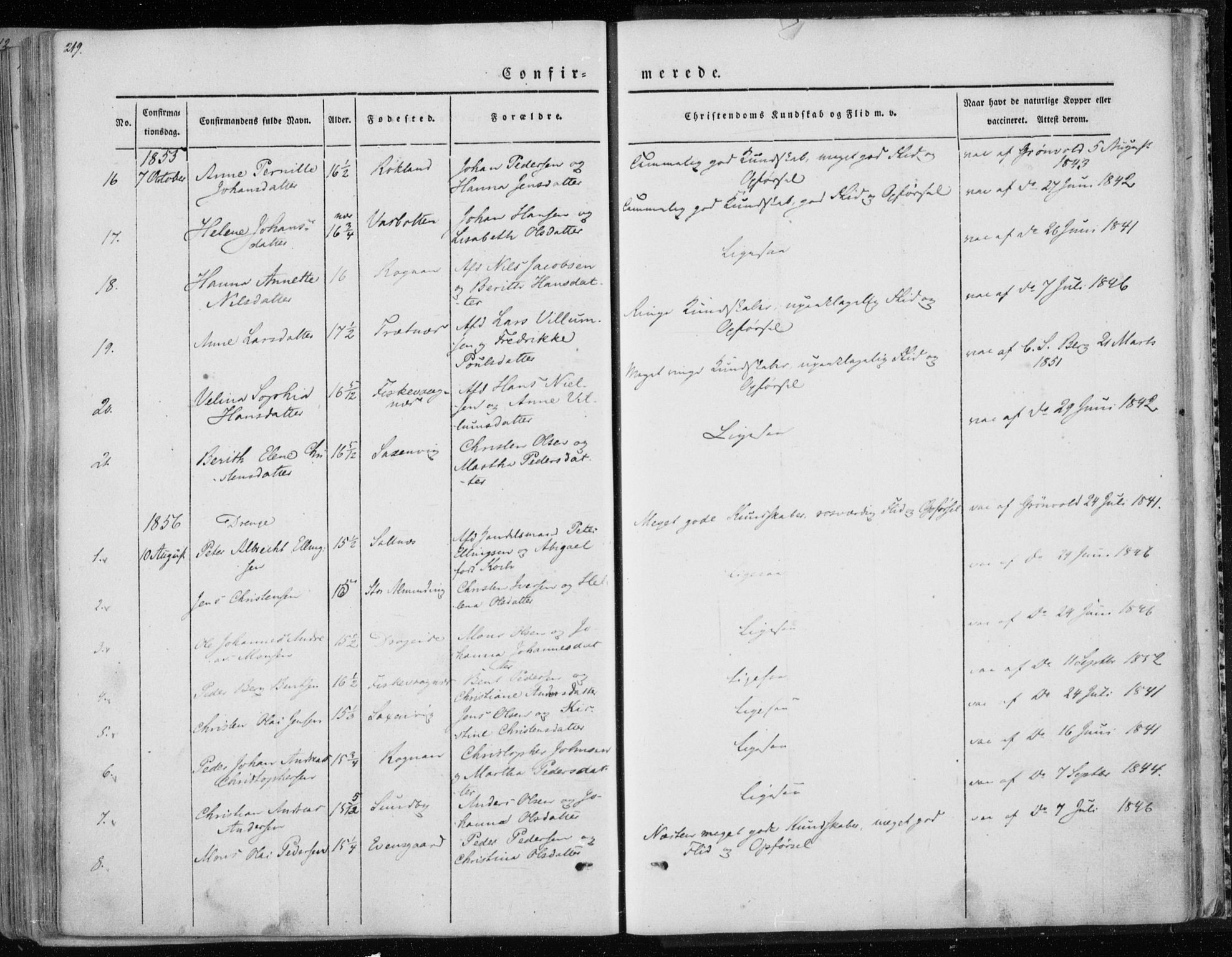 Ministerialprotokoller, klokkerbøker og fødselsregistre - Nordland, SAT/A-1459/847/L0666: Ministerialbok nr. 847A06, 1842-1871, s. 219