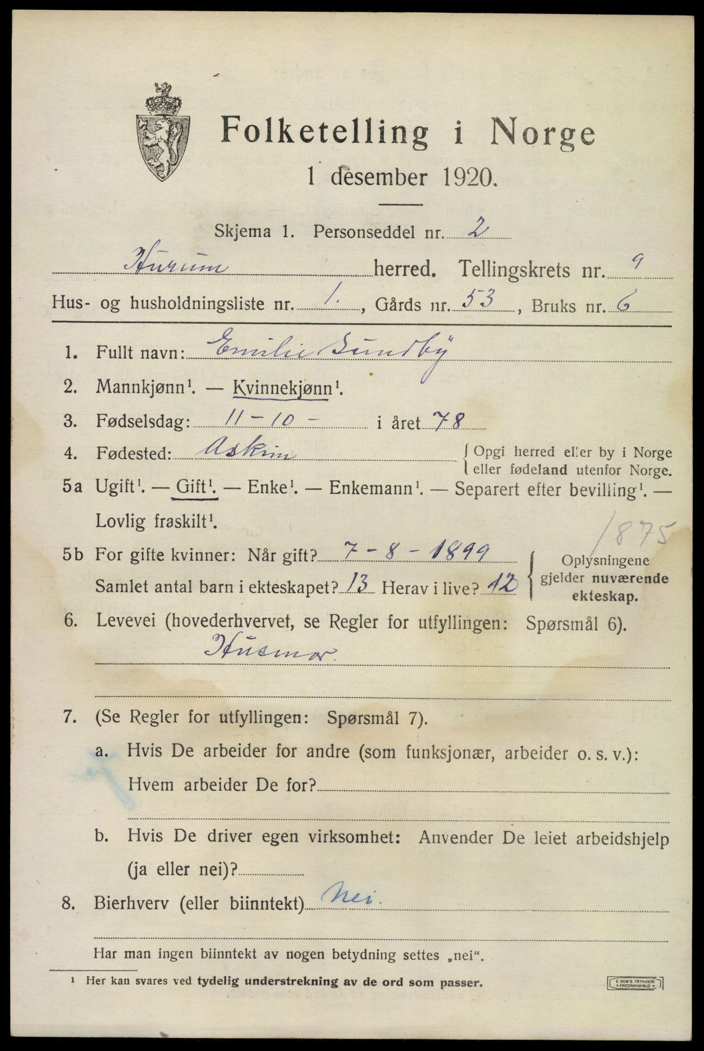 SAKO, Folketelling 1920 for 0628 Hurum herred, 1920, s. 11982