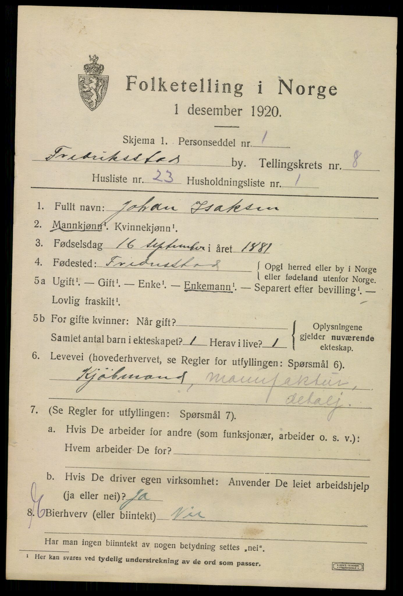 SAO, Folketelling 1920 for 0103 Fredrikstad kjøpstad, 1920, s. 23877