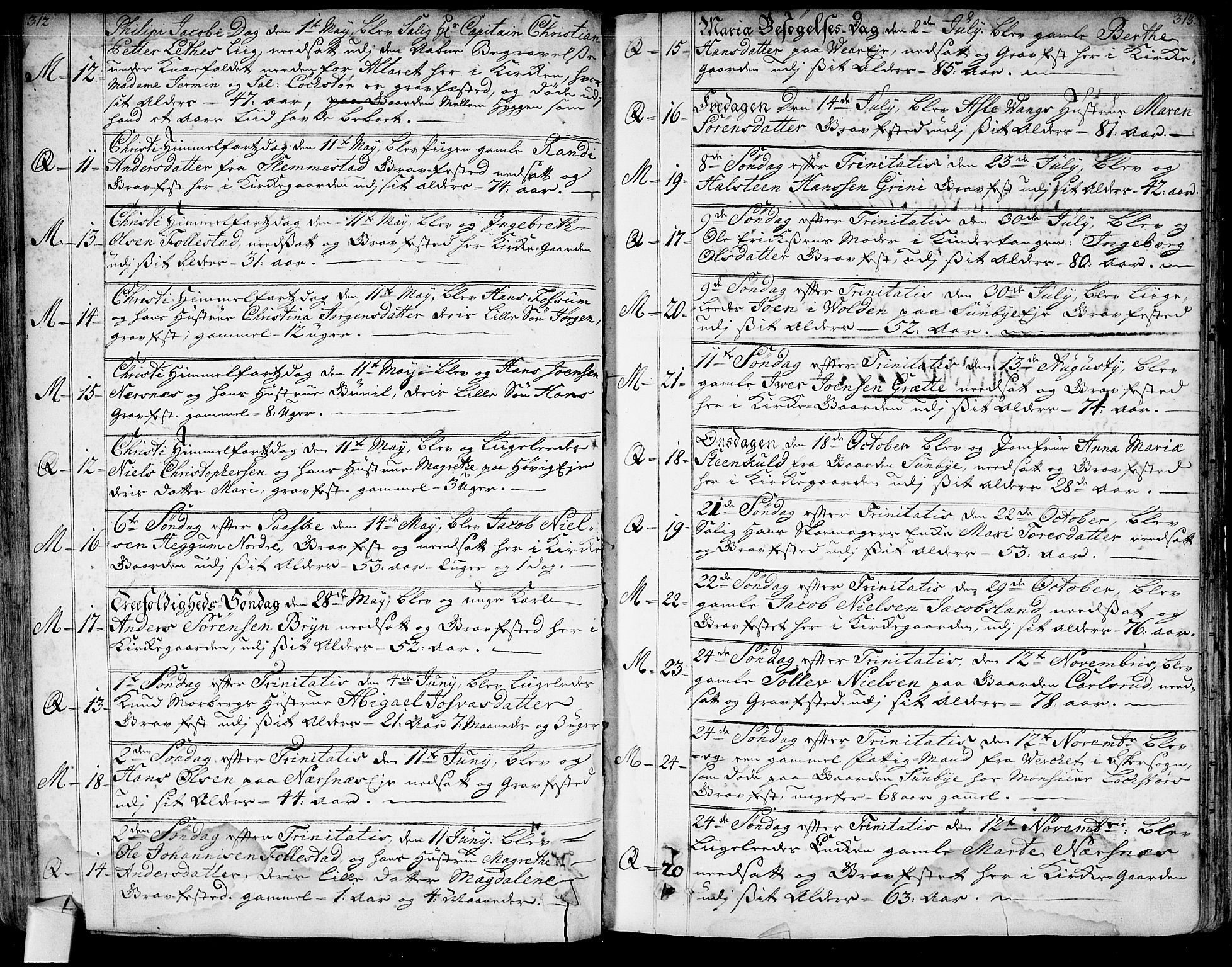 Røyken kirkebøker, SAKO/A-241/G/Ga/L0001: Klokkerbok nr. 1, 1740-1768, s. 312-313