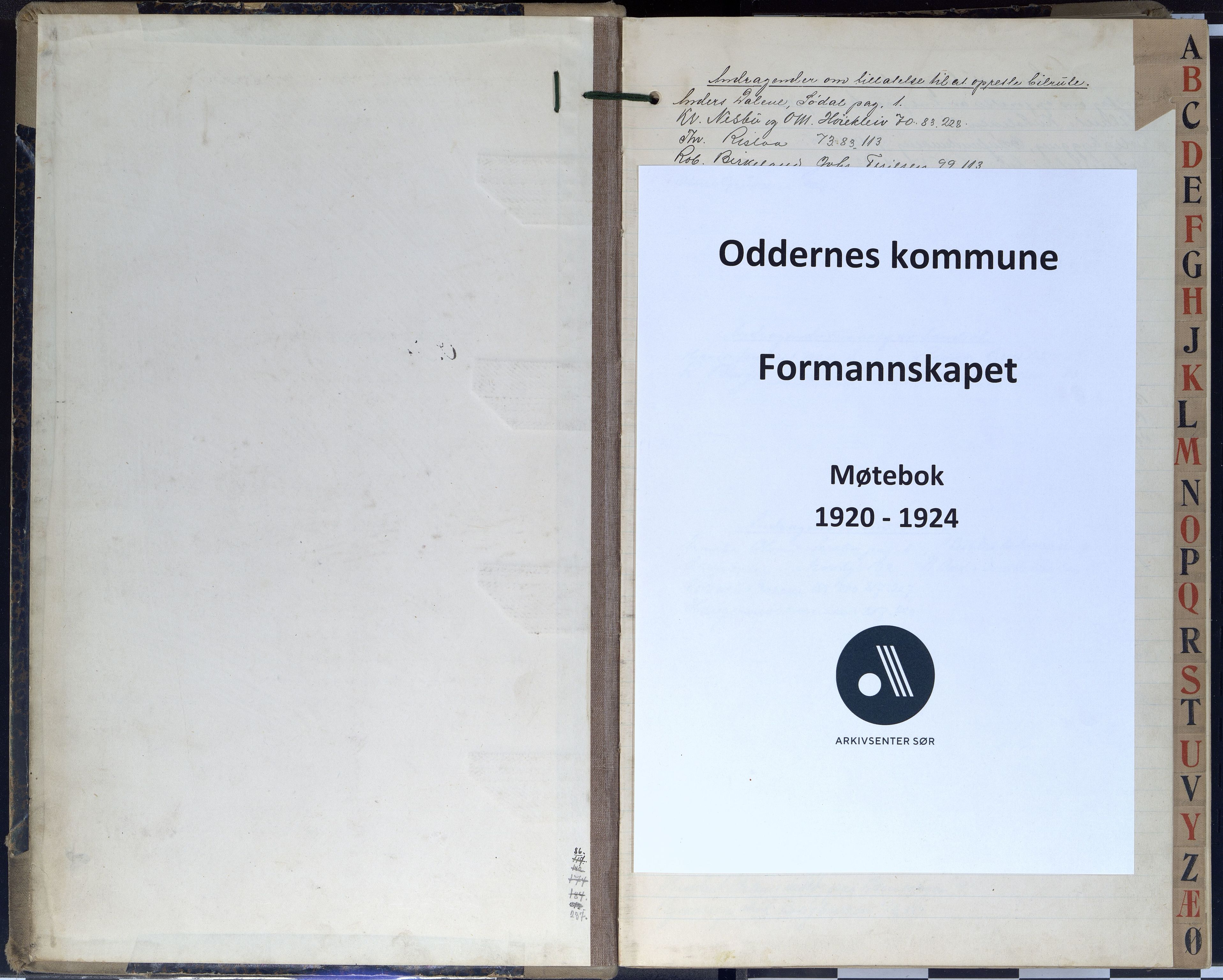 Oddernes kommune - Formannskapet, ARKSOR/1001OD120/A/Aa/L0008: Møtebok (d), 1920-1924