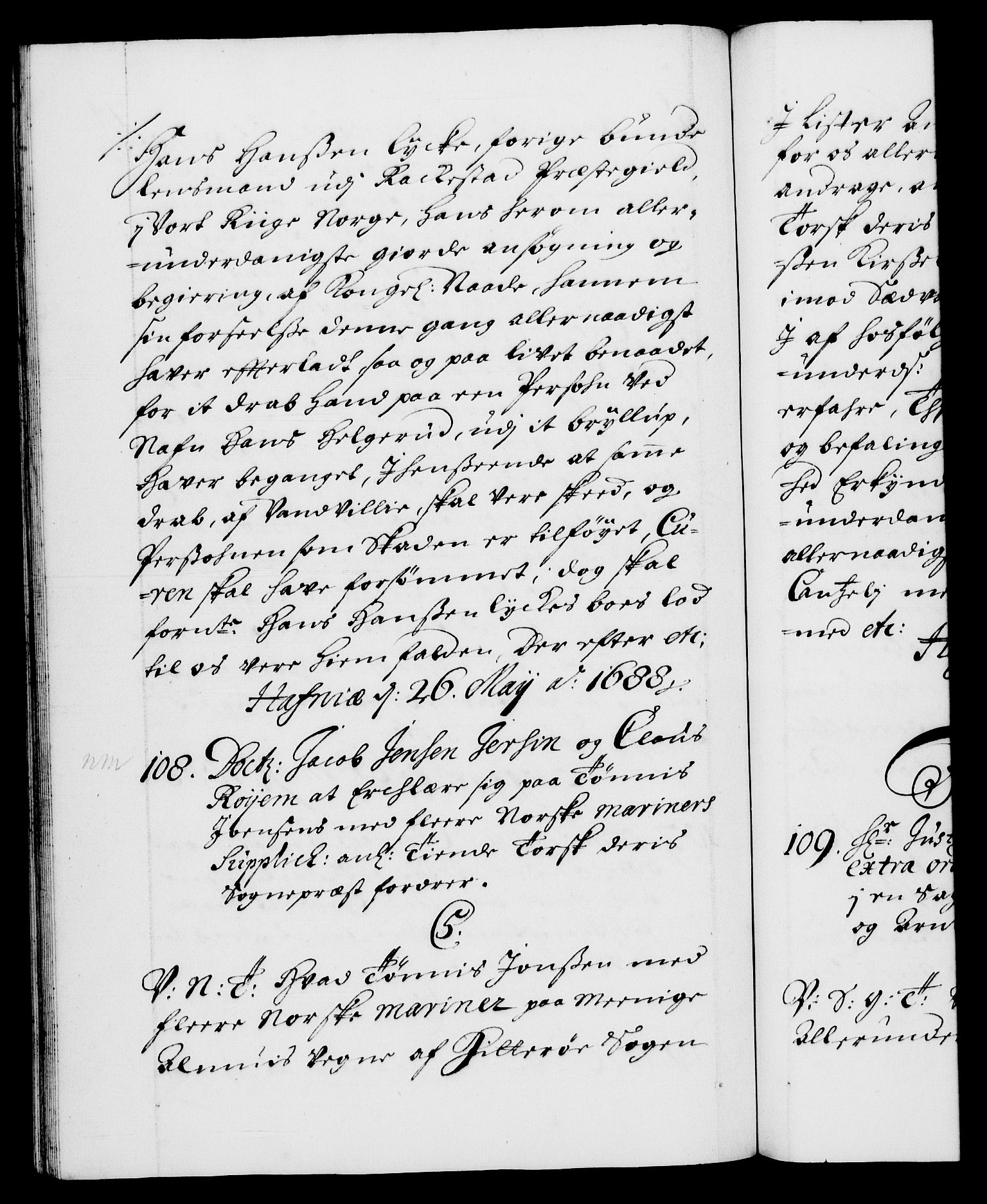 Danske Kanselli 1572-1799, AV/RA-EA-3023/F/Fc/Fca/Fcab/L0014: Norske tegnelser (mikrofilm), 1688-1691, s. 74b