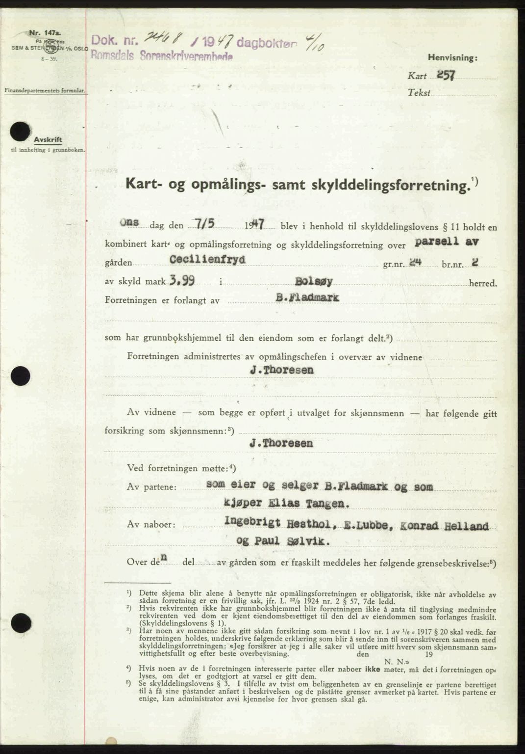 Romsdal sorenskriveri, AV/SAT-A-4149/1/2/2C: Pantebok nr. A24, 1947-1947, Dagboknr: 2468/1947