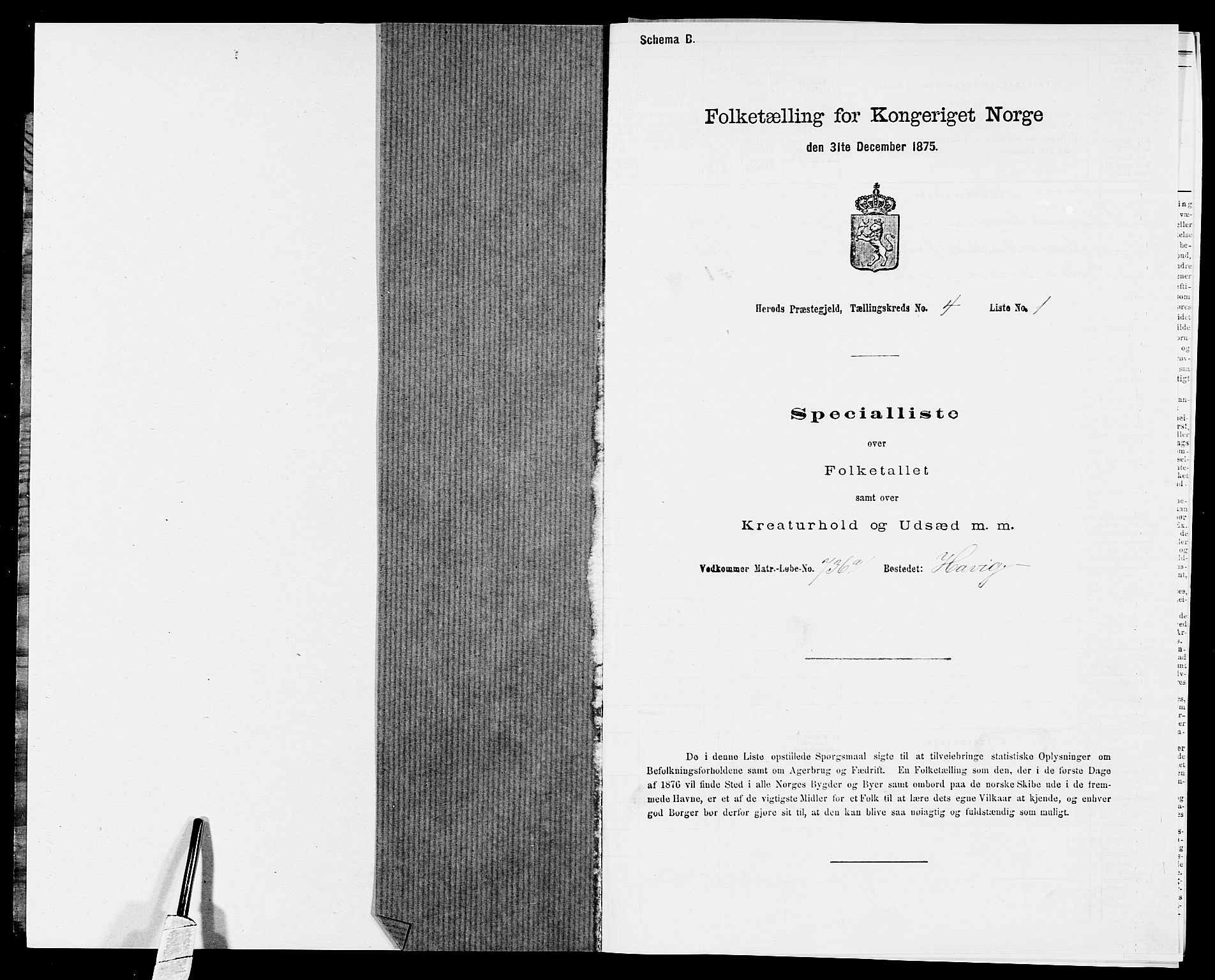 SAK, Folketelling 1875 for 1039P Herad prestegjeld, 1875, s. 443