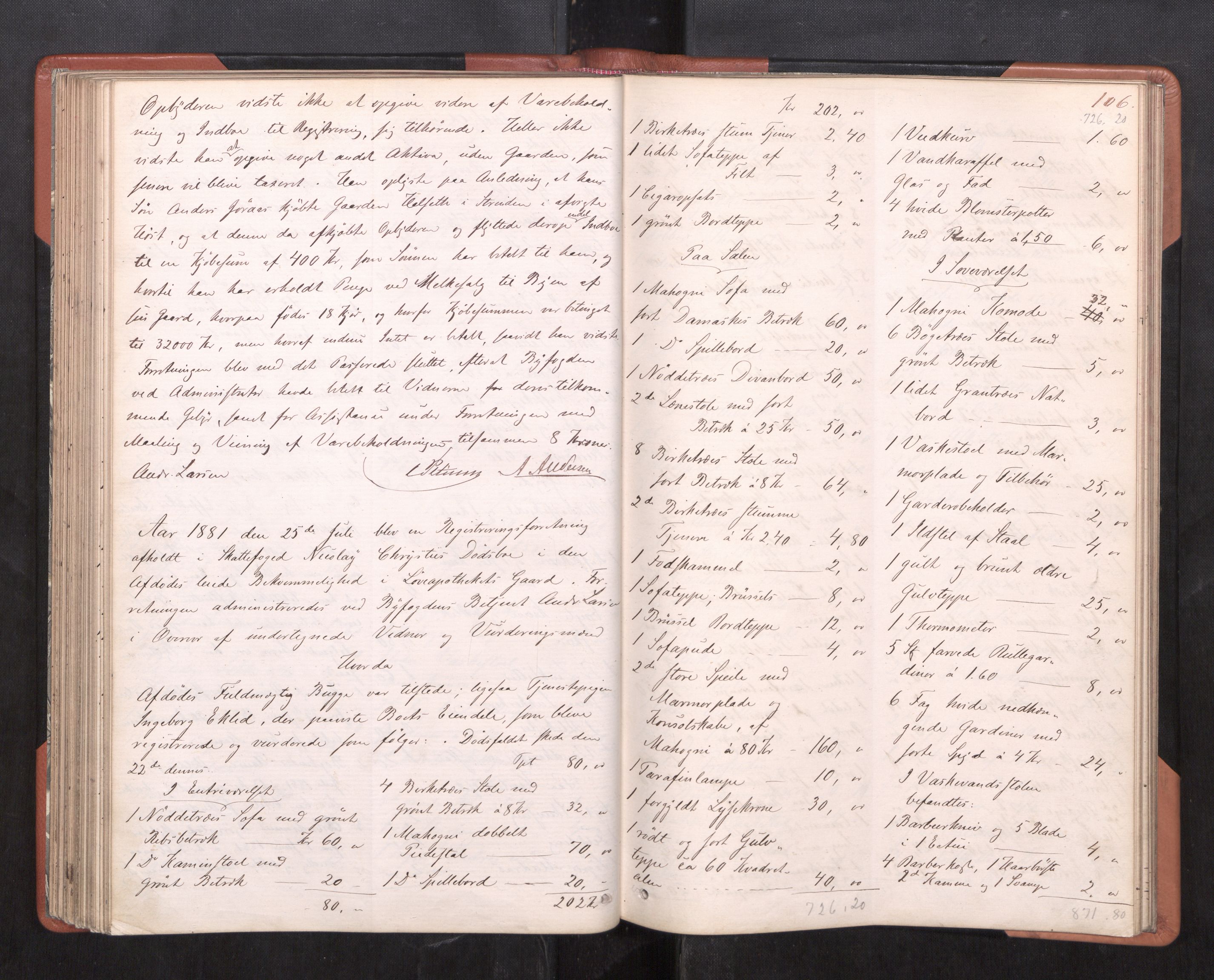 Trondheim byfogd, AV/SAT-A-0003/1/3/3C/L0008: Skifteregistreringsprotokoll (u/ register), 1878-1883, s. 106