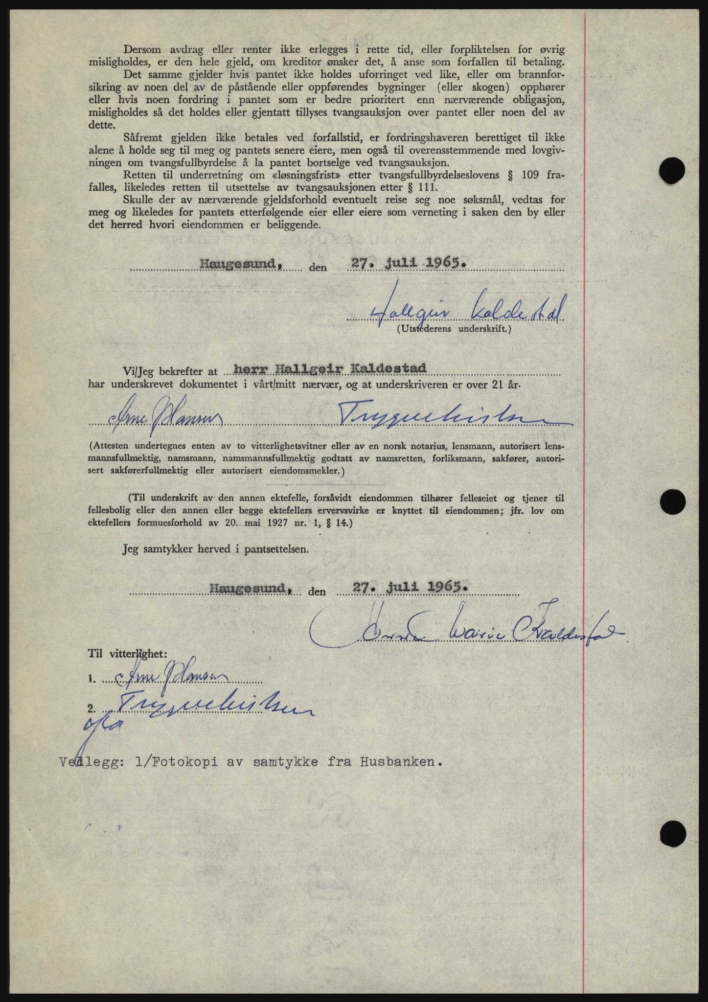 Haugesund tingrett, SAST/A-101415/01/II/IIC/L0053: Pantebok nr. B 53, 1965-1965, Dagboknr: 1808/1965