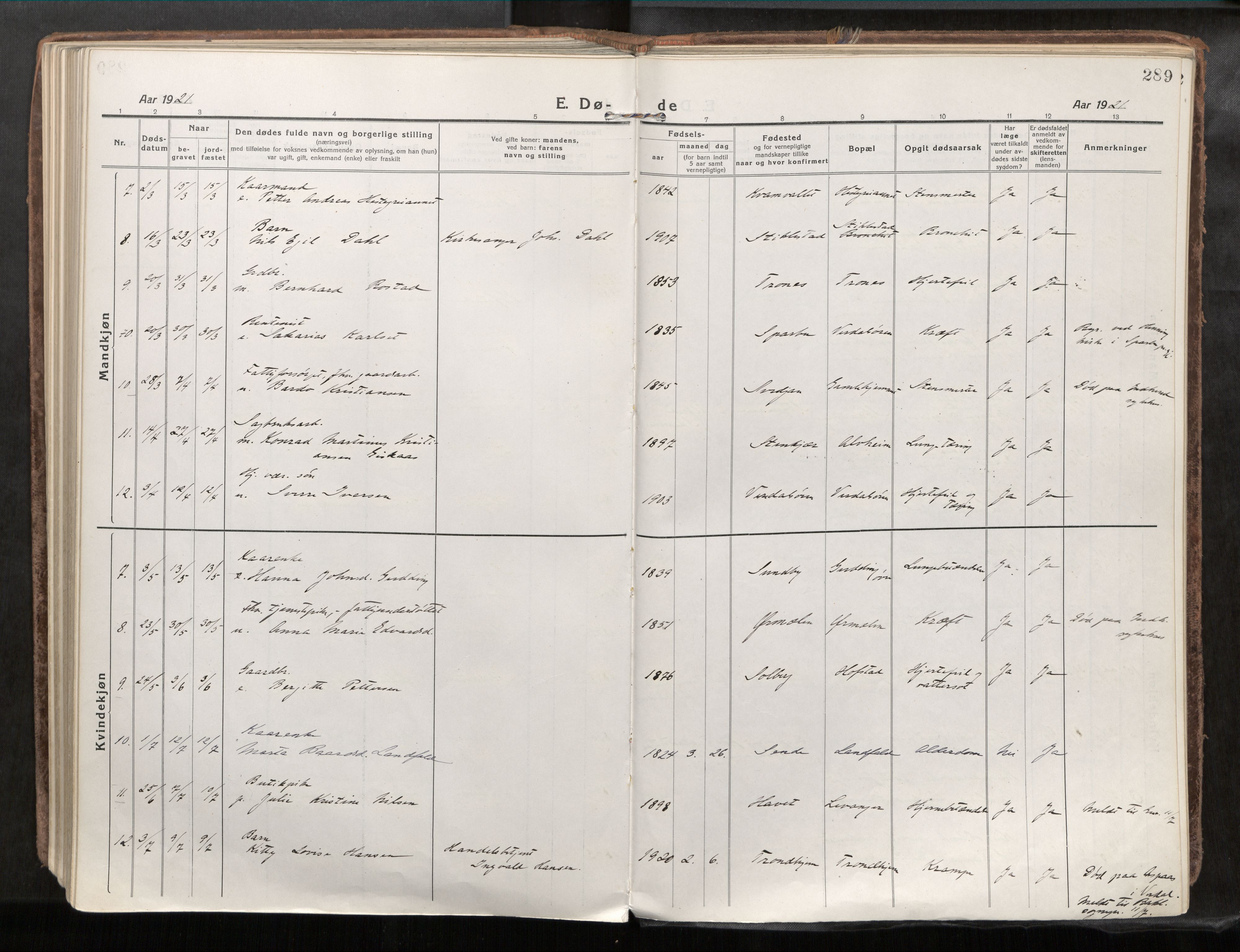 Verdal sokneprestkontor, AV/SAT-A-1156/2/H/Haa/L0001: Ministerialbok nr. 1, 1917-1932, s. 289