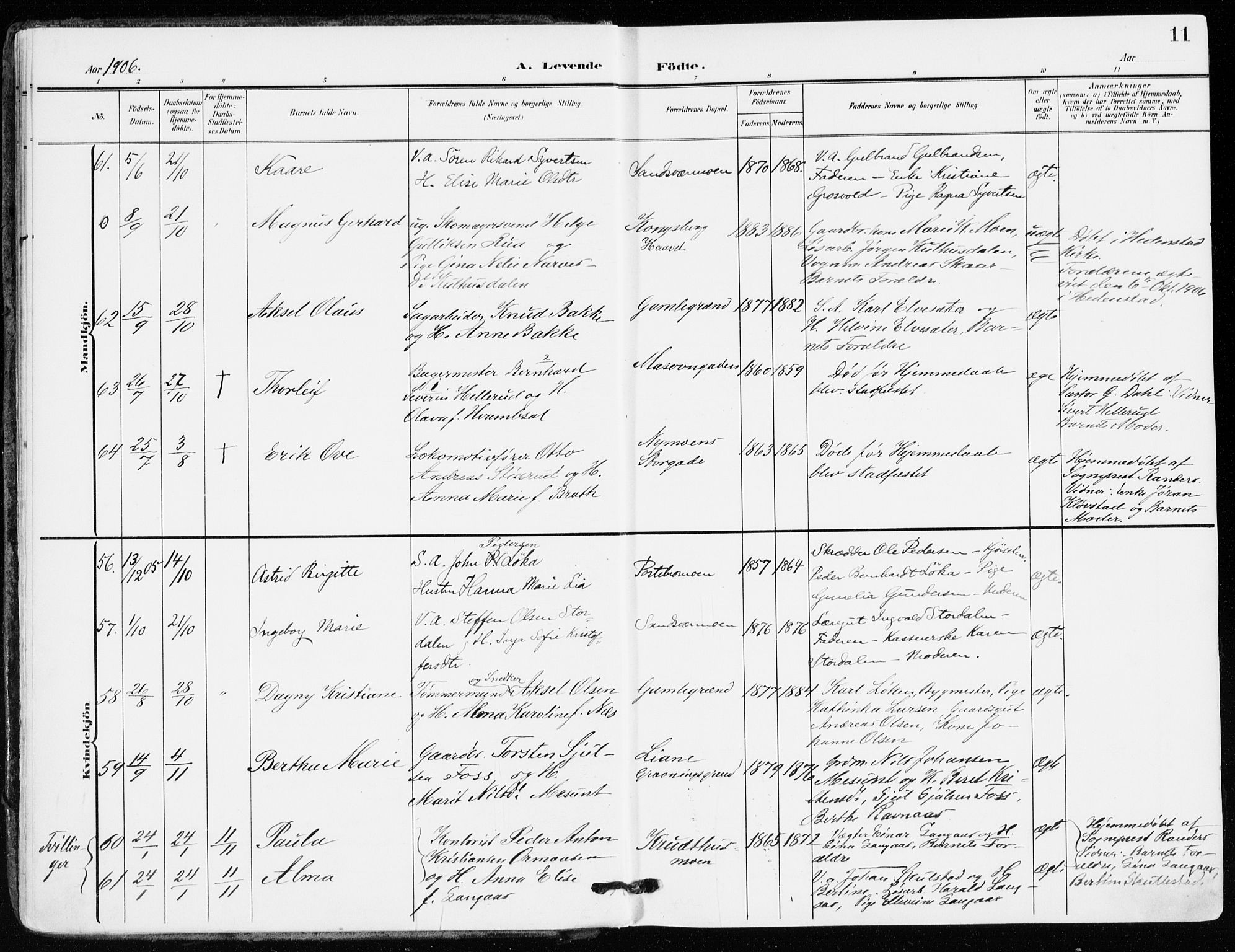 Kongsberg kirkebøker, AV/SAKO-A-22/F/Fb/L0004: Ministerialbok nr. II 4, 1906-1918, s. 11