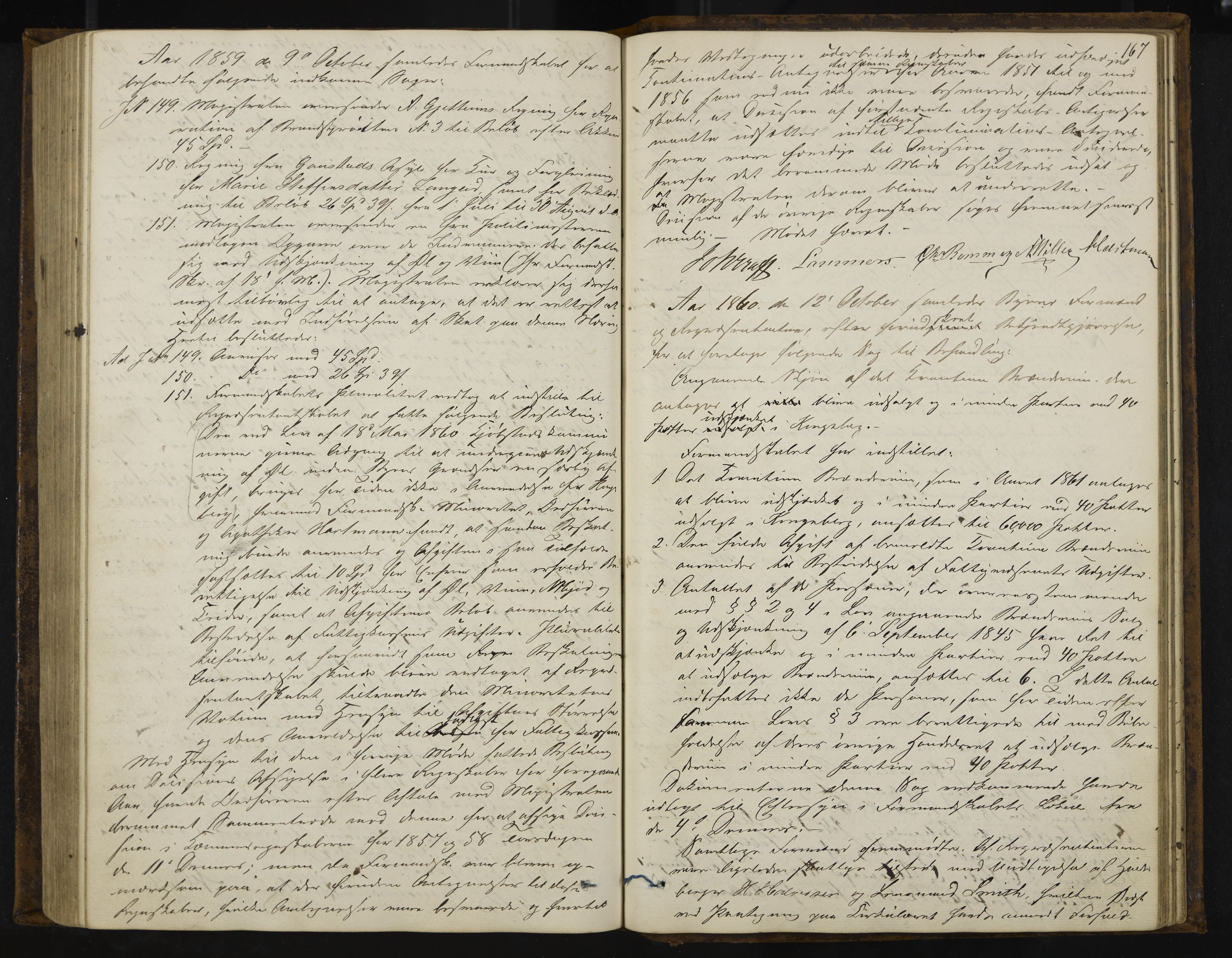 Kongsberg formannskap og sentraladministrasjon, IKAK/0604021-1/A/L0003: Møtebok med register, 1856-1861, s. 167