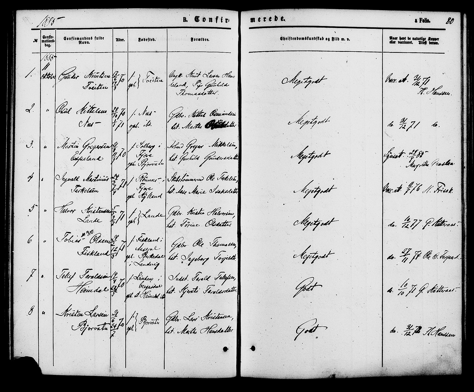 Herefoss sokneprestkontor, SAK/1111-0019/F/Fa/Faa/L0002: Ministerialbok nr. A 2, 1861-1886, s. 80