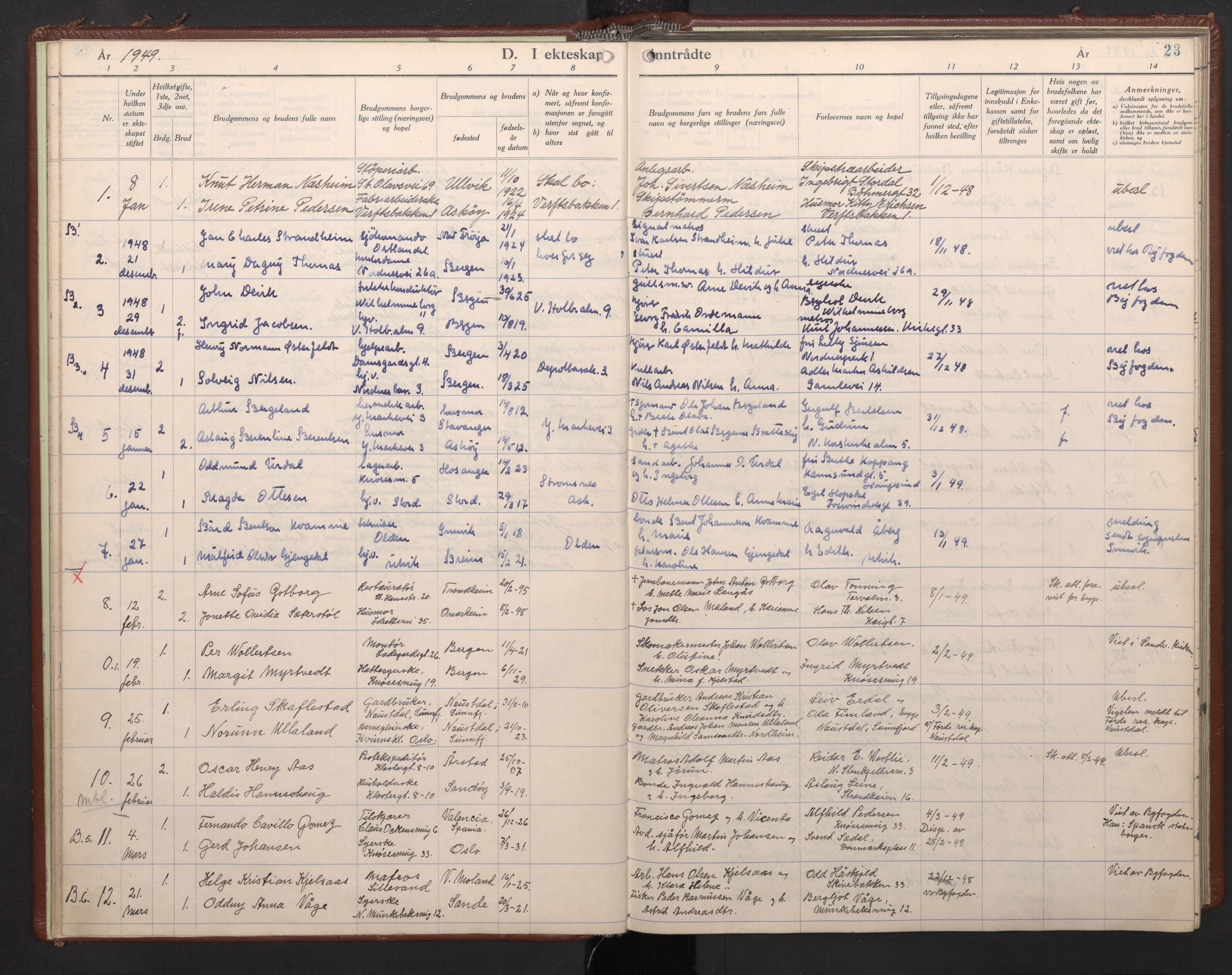 Nykirken Sokneprestembete, AV/SAB-A-77101/H/Haa/L0040: Ministerialbok nr. D 10, 1946-1964, s. 22b-23a