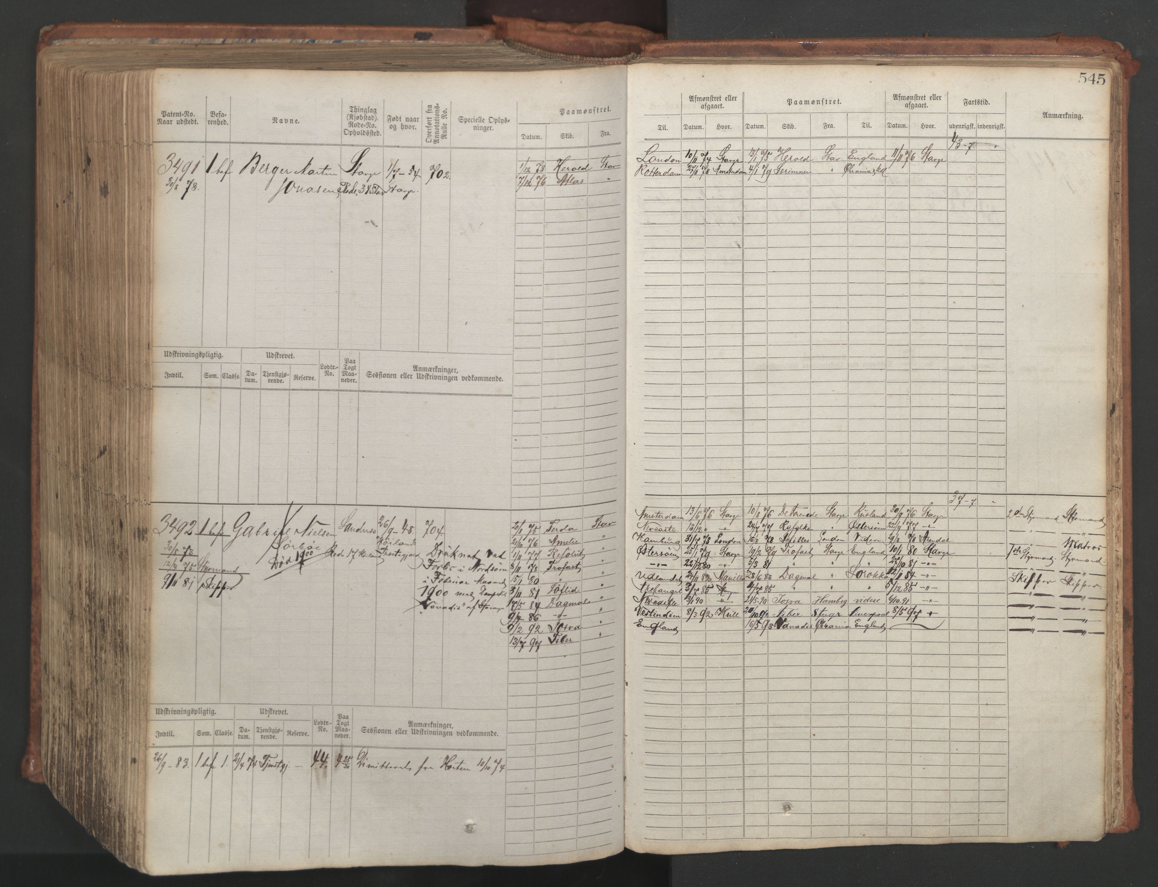 Stavanger sjømannskontor, AV/SAST-A-102006/F/Fb/Fbb/L0007: Sjøfartshovedrulle, patentnr. 2403-3604, 1869-1880, s. 602