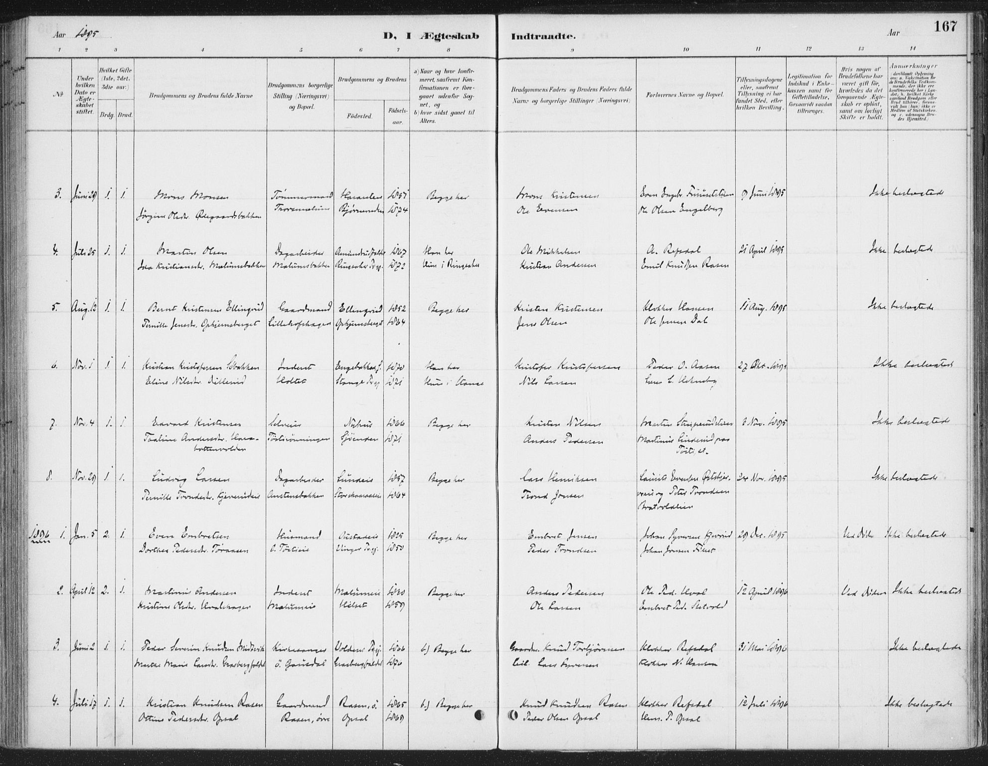 Romedal prestekontor, AV/SAH-PREST-004/K/L0008: Ministerialbok nr. 8, 1887-1905, s. 167