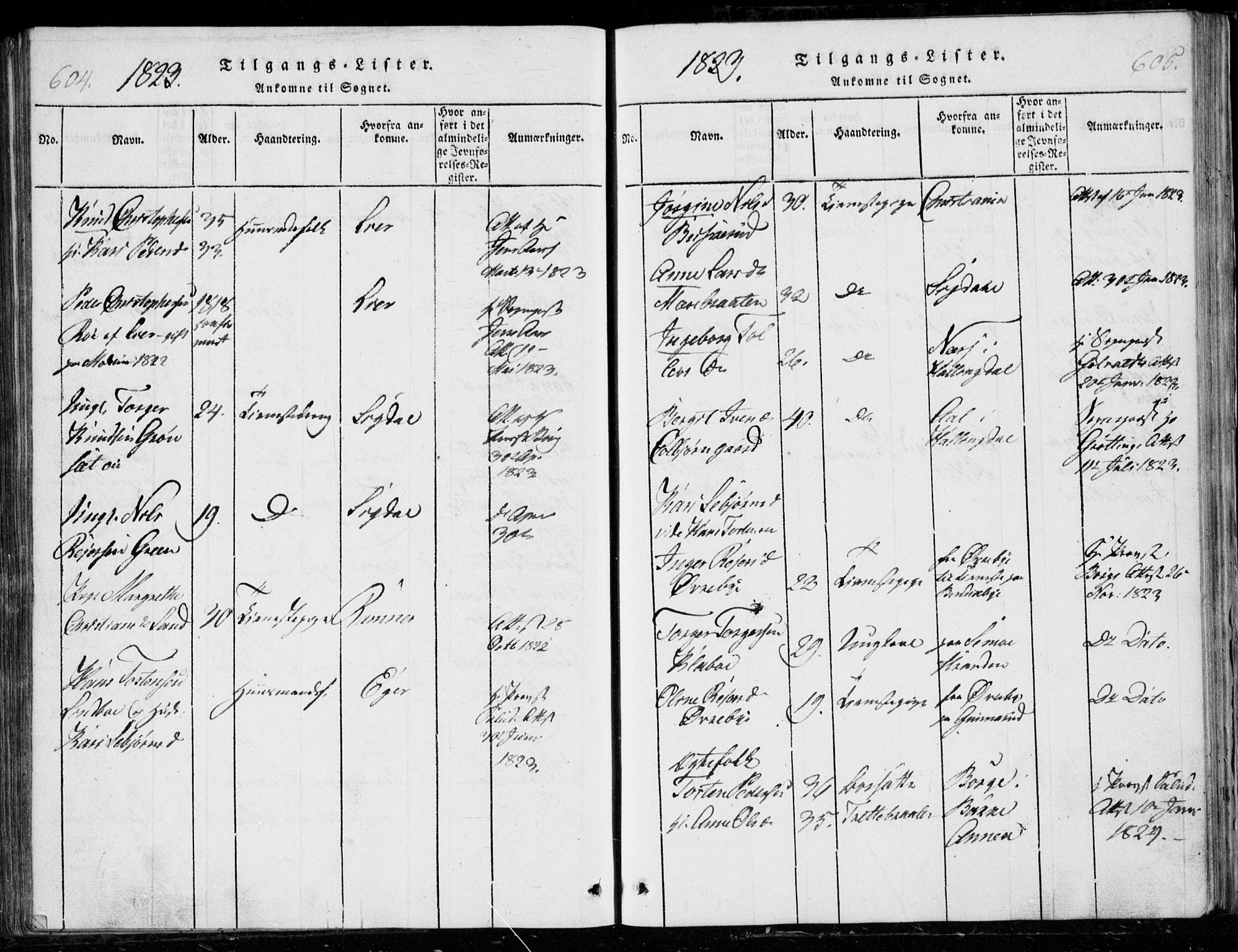 Modum kirkebøker, AV/SAKO-A-234/G/Ga/L0001: Klokkerbok nr. I 1, 1818-1824, s. 604-605