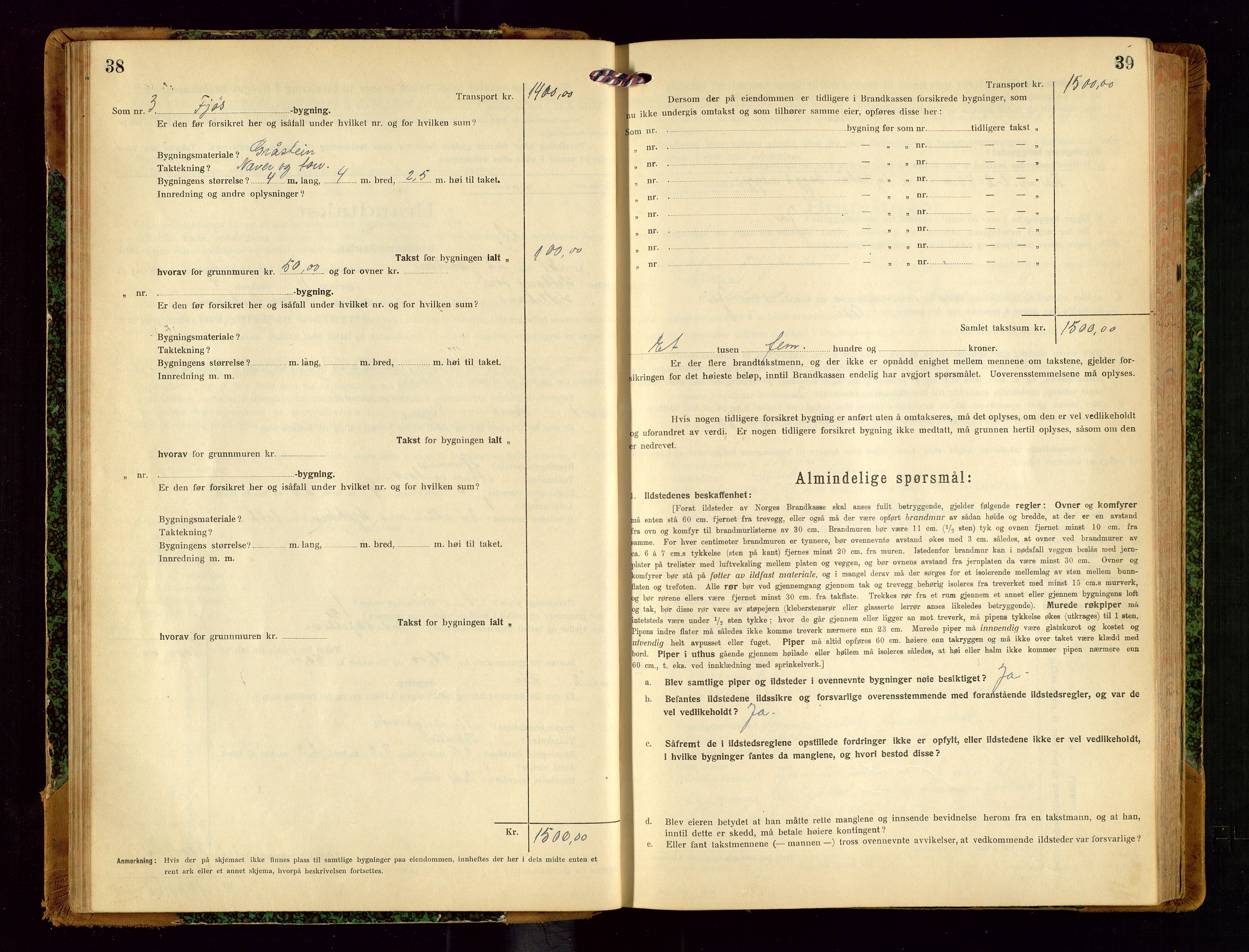 Helleland lensmannskontor, AV/SAST-A-100209/Gob/L0002: "Brandtakstprotokoll", 1921-1930, s. 38-39