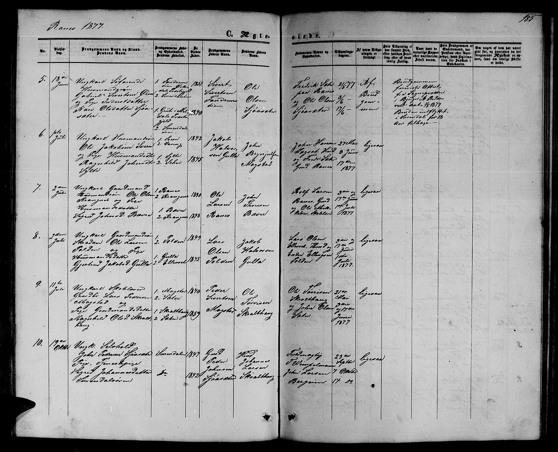 Ministerialprotokoller, klokkerbøker og fødselsregistre - Møre og Romsdal, SAT/A-1454/595/L1051: Klokkerbok nr. 595C03, 1866-1891, s. 185