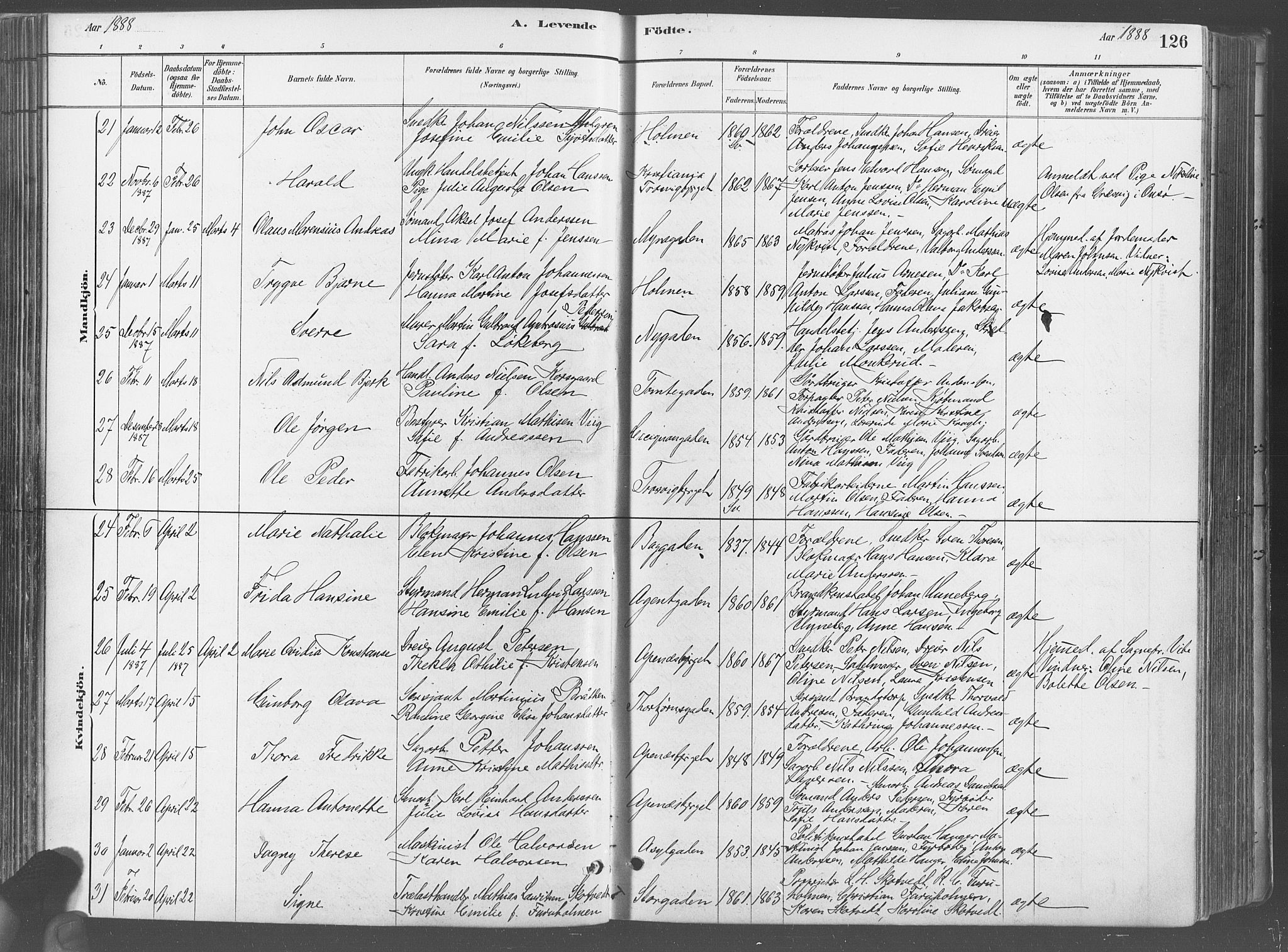 Fredrikstad domkirkes prestekontor Kirkebøker, AV/SAO-A-10906/G/Ga/L0003: Klokkerbok nr. 3, 1880-1900, s. 126